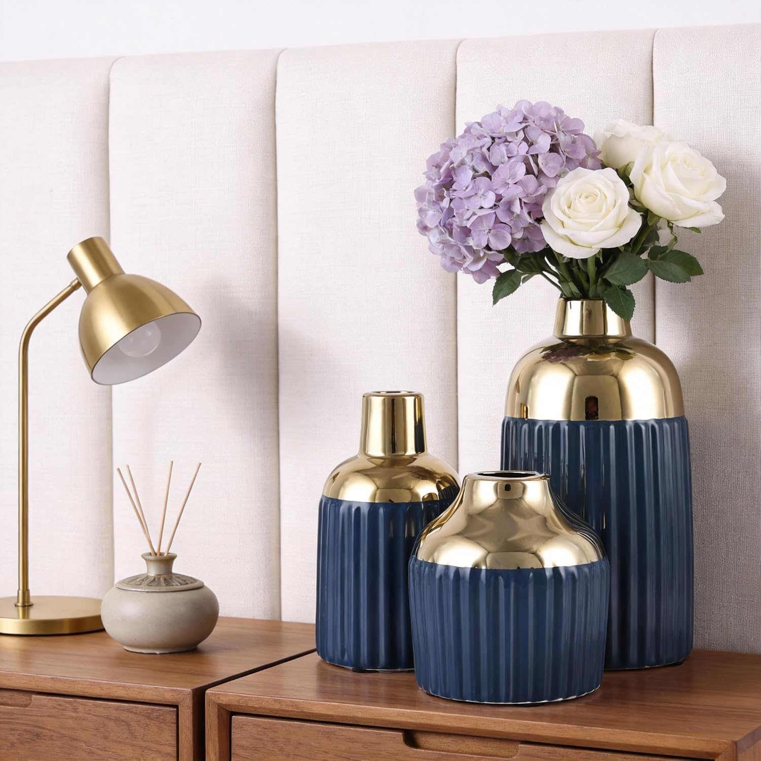 Gold Ceramic Vase 3-Piece Set / Blg / Blue