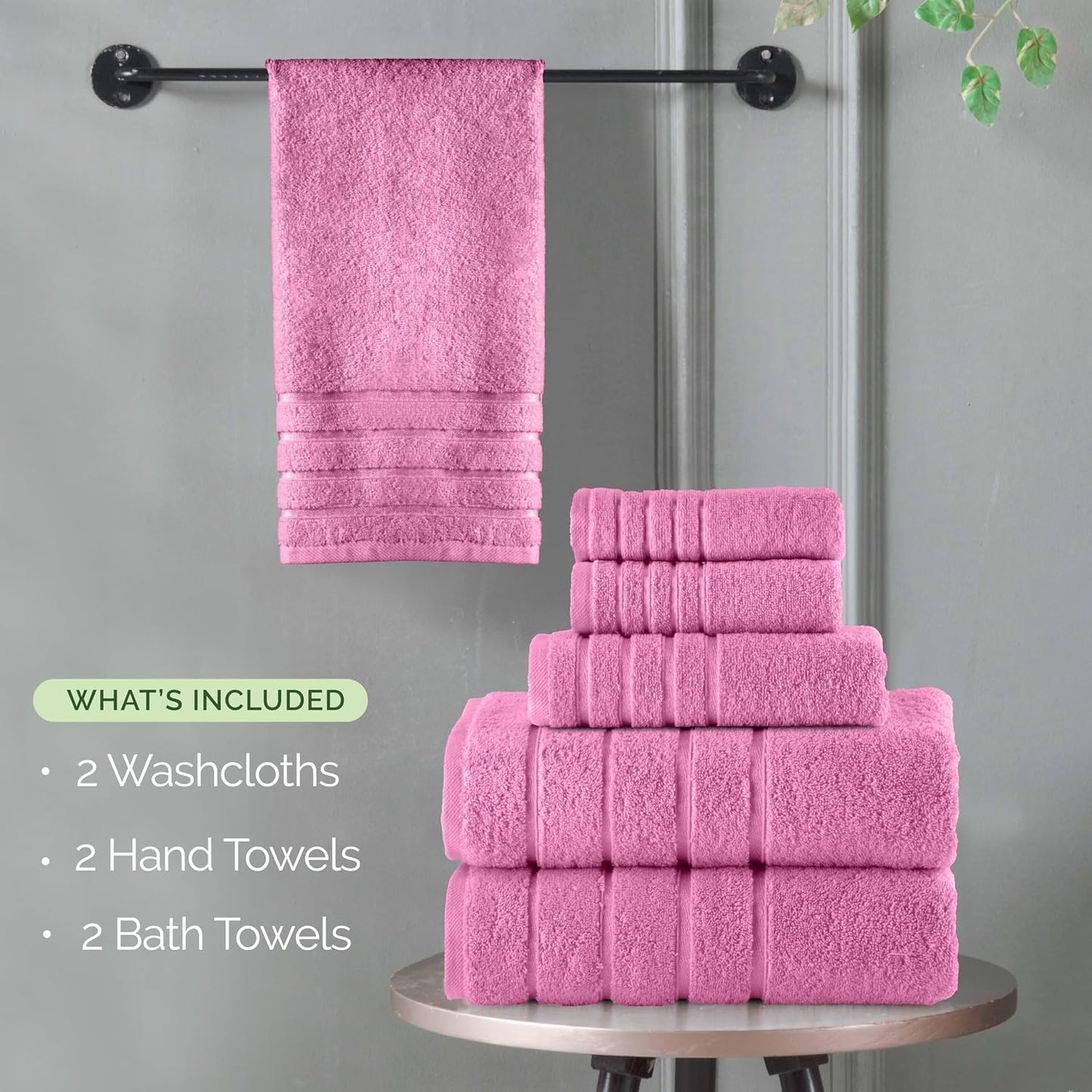 Elegant Comfort 4 Lines Viscose Stripe 6-Piece Premium Towel Set - 100% Turkish Cotton High Absorbent Luxury Bathroom