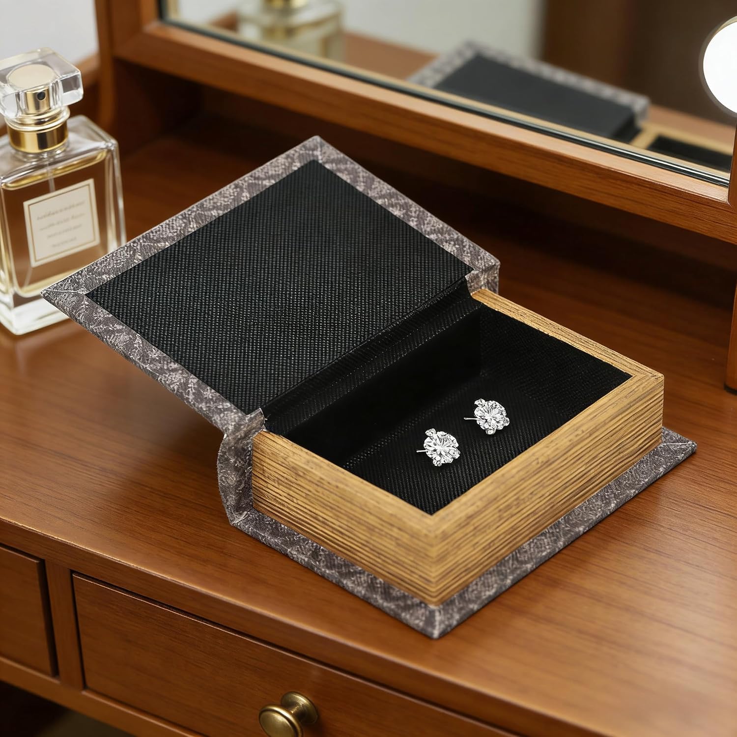 Wooden Book-Shaped Storage Box / with God All Things Are Possible) / 4.5"L x 5.9"W x 1.6"H