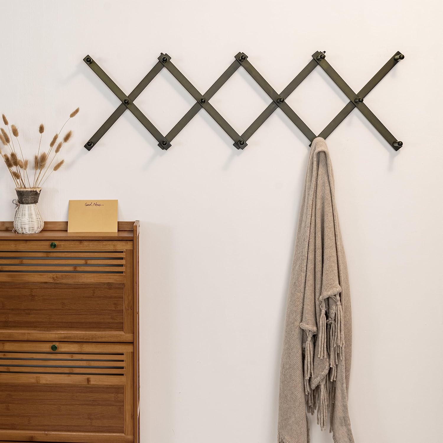 SKOLOO Hat Rack for Wall with 14 Hooks, Pack of 2, Solid Wooden, Modern, Expandable Coat Rack Wall Mount for Coats