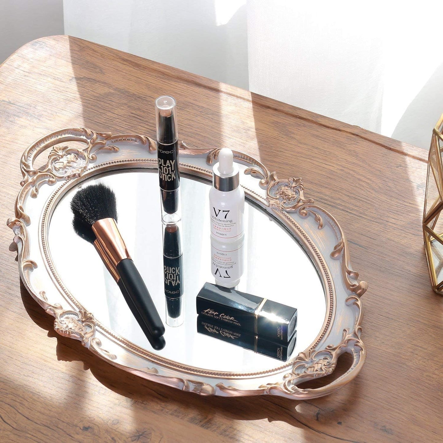 Serving Tray / Makeup Organizer / Golden Gray / 9.8 x 14.6