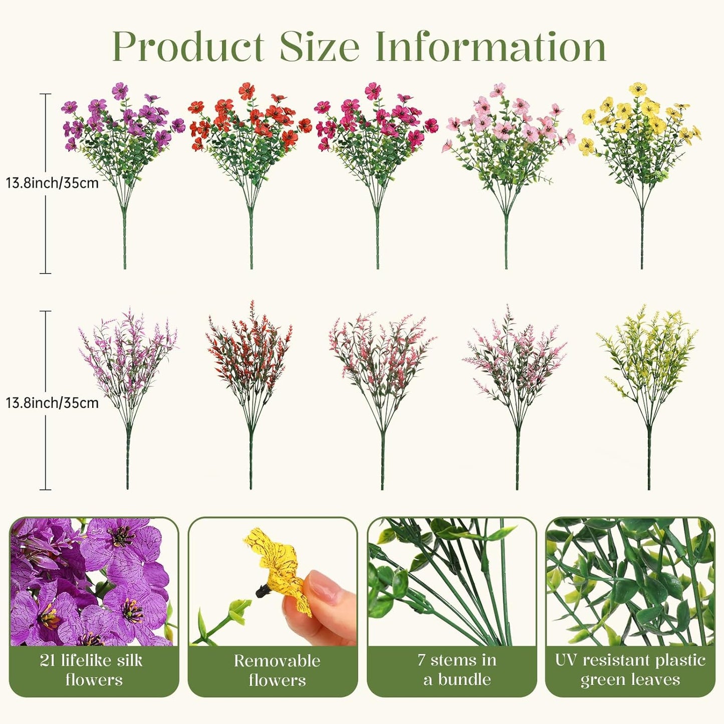 24 Bundles Artificial Flowers / Redrosypurpleyellowpink / Set of 24