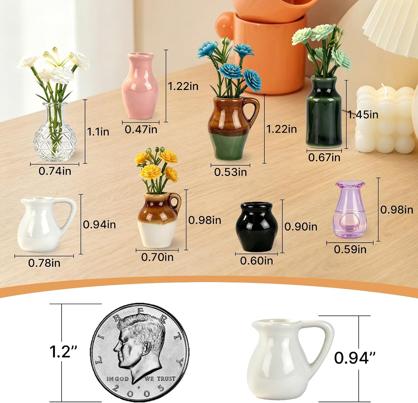Ceramic Mini Vase Magnets for Fridge / Set of 8