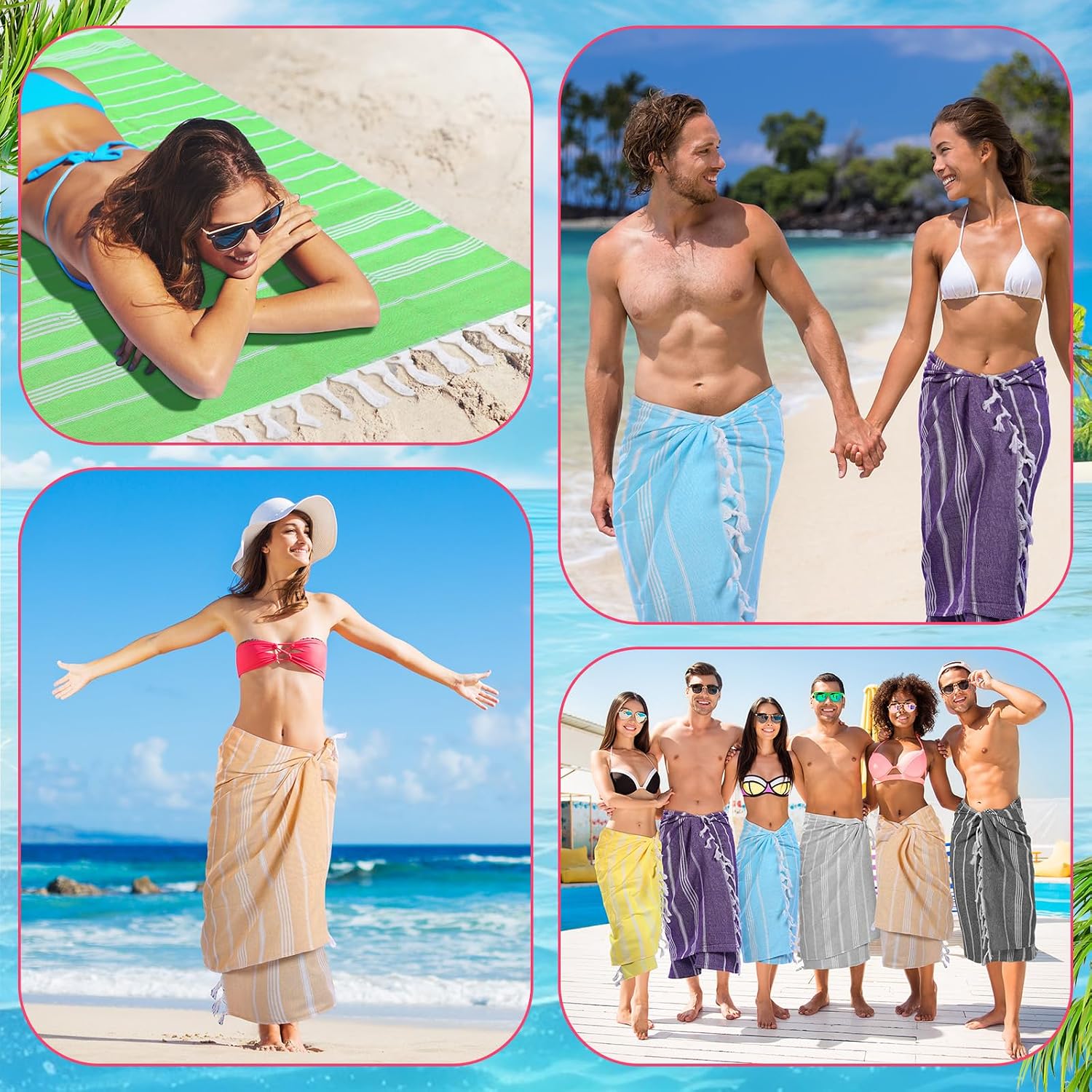 SmoothNovelty 12 Pcs Turkish Beach Towel 30 x 60 Inch Extra Large Lightweight Travel Towel Cotton Turkish Bath Towels
