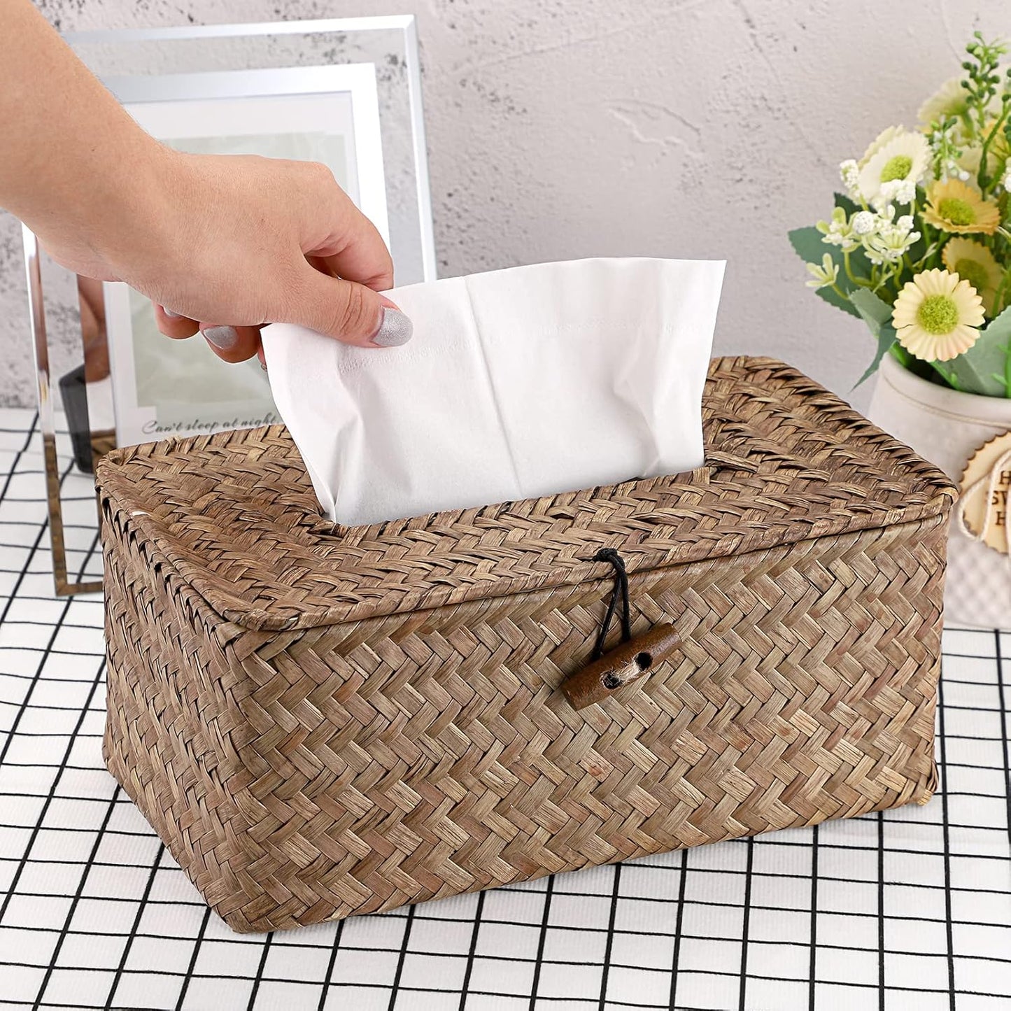 Tissue Box Cover Rectangle Tissue Box Seagrass Tissue Box Holder Woven Tissue / Coffee / Medium