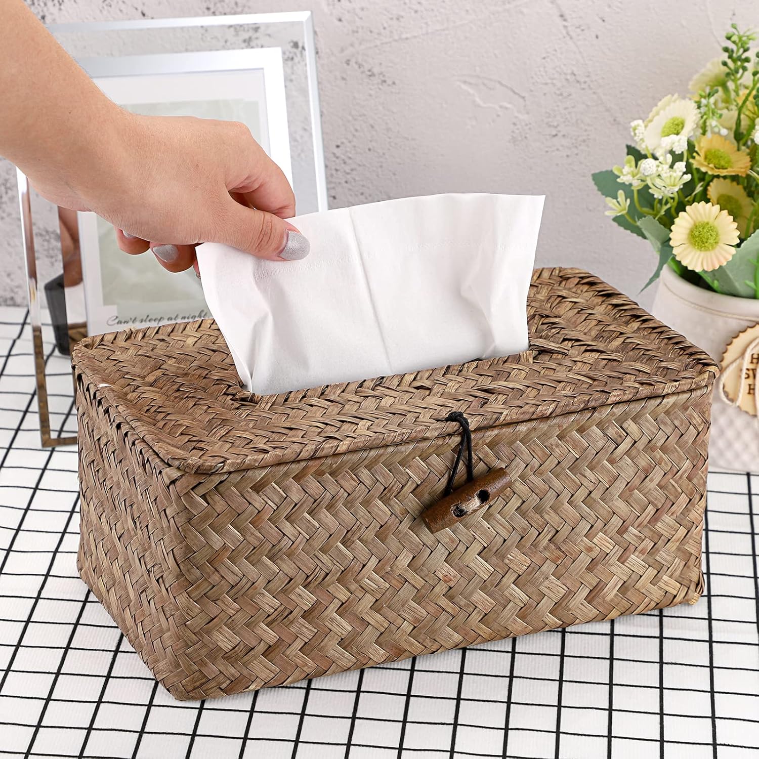 Tissue Box Cover Rectangle Tissue Box Seagrass Tissue Box Holder Woven Tissue / Coffee / Medium