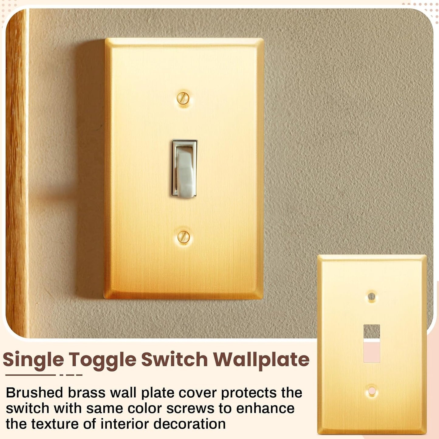 Zonon 8 Pack Gold Outlet Covers 4.50" x 2.76" Toggle Light Switch Covers Brass Metal Brushed Decorative Gold Receptacle