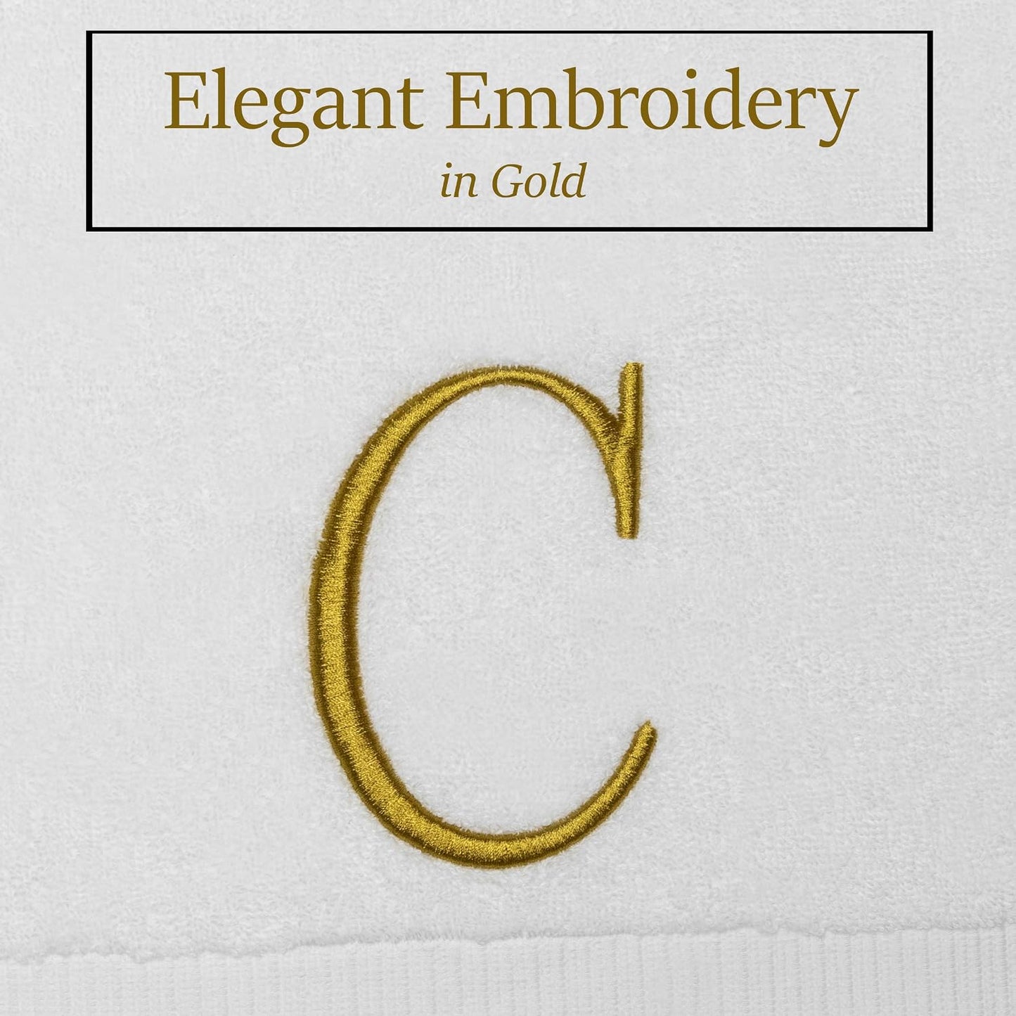 White with Gold Monogrammed Hand Towels for Bathroom - Set of 2 Letter C | Luxury Hotel Quality Initial Towels For