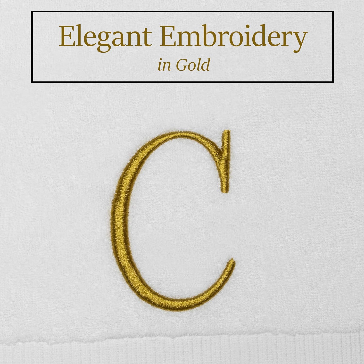 White with Gold Monogrammed Hand Towels for Bathroom - Set of 2 Letter C | Luxury Hotel Quality Initial Towels For