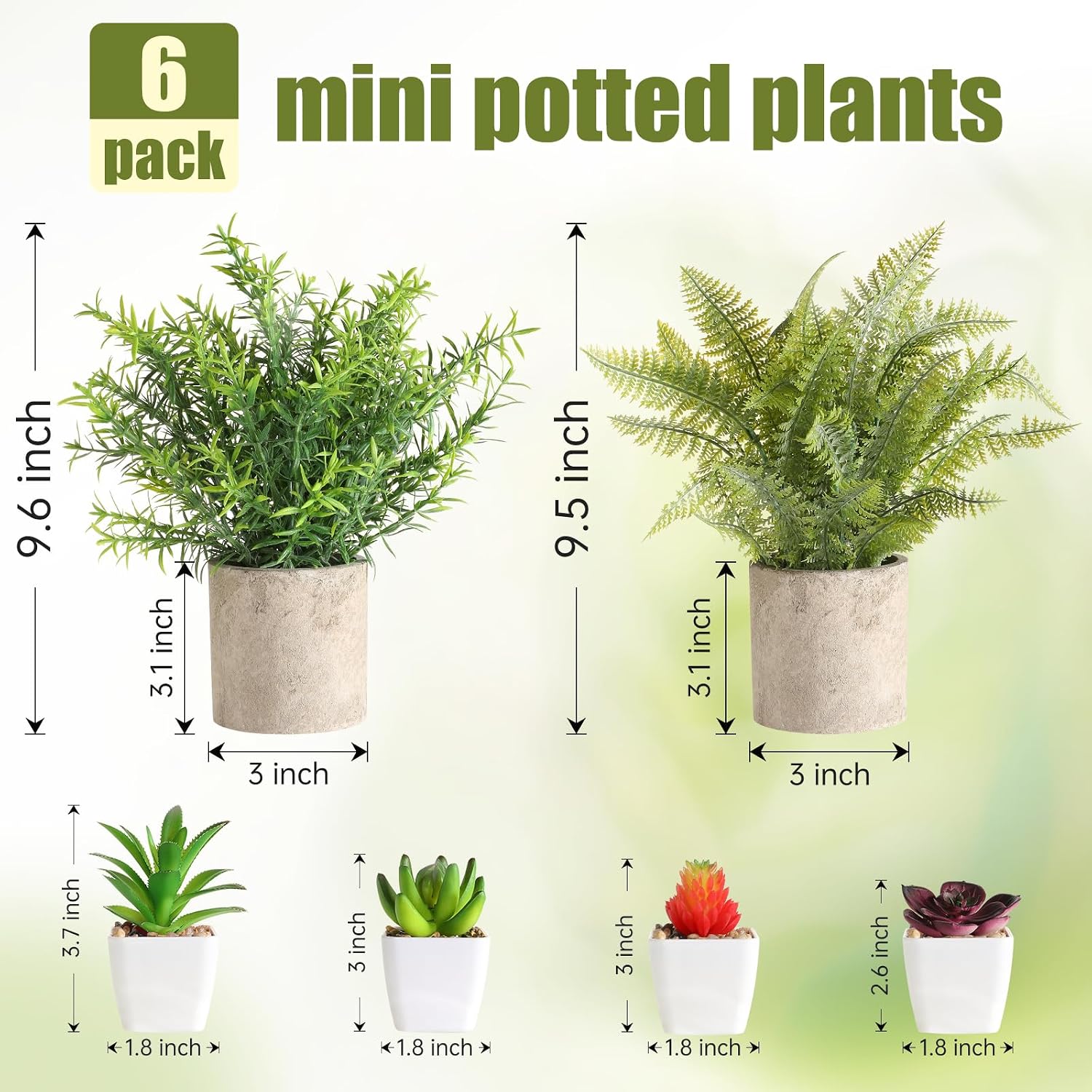 Mini Succulents Plants Artificial Greenery Potted Plant Indoor / Green / Set of 6