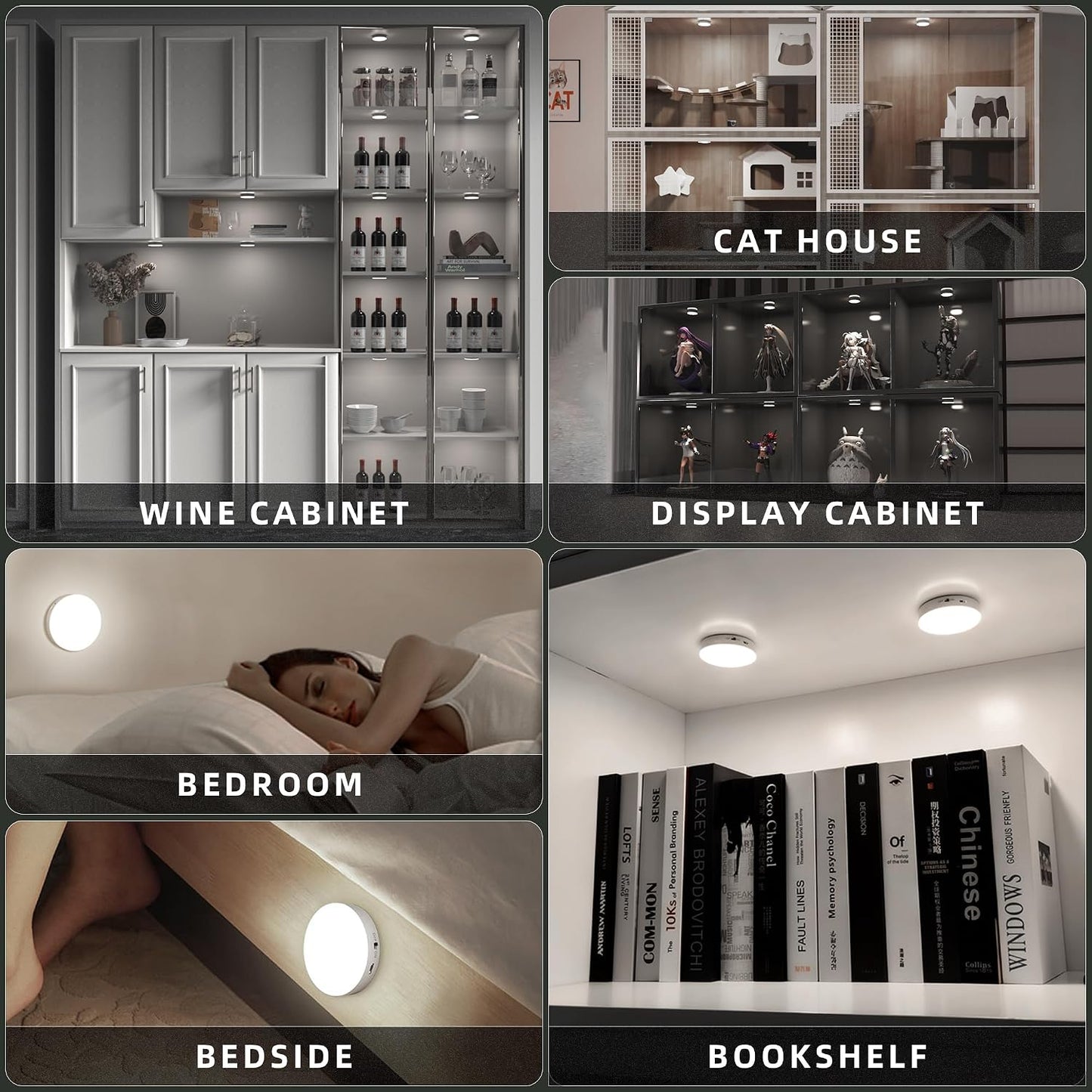 Puck Lights with Remote Control,1000mAh Rechargeable Under Cabinet Lighting,LED Closet Lights,9Pack Night