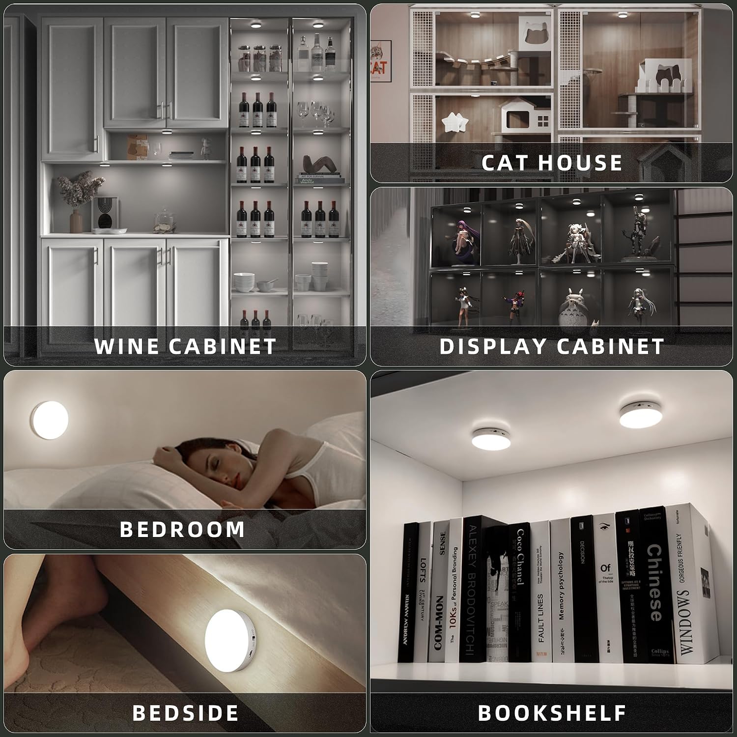 Puck Lights with Remote Control,1000mAh Rechargeable Under Cabinet Lighting,LED Closet Lights,9Pack Night