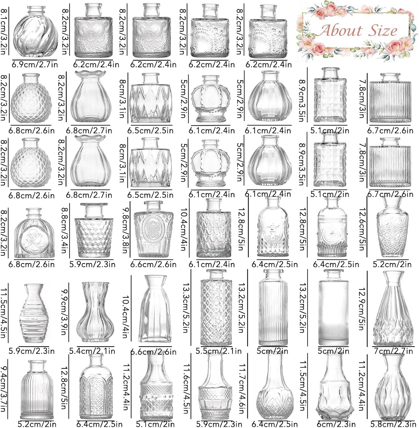 Glass Bud Vase Set / Clear / Set of 40