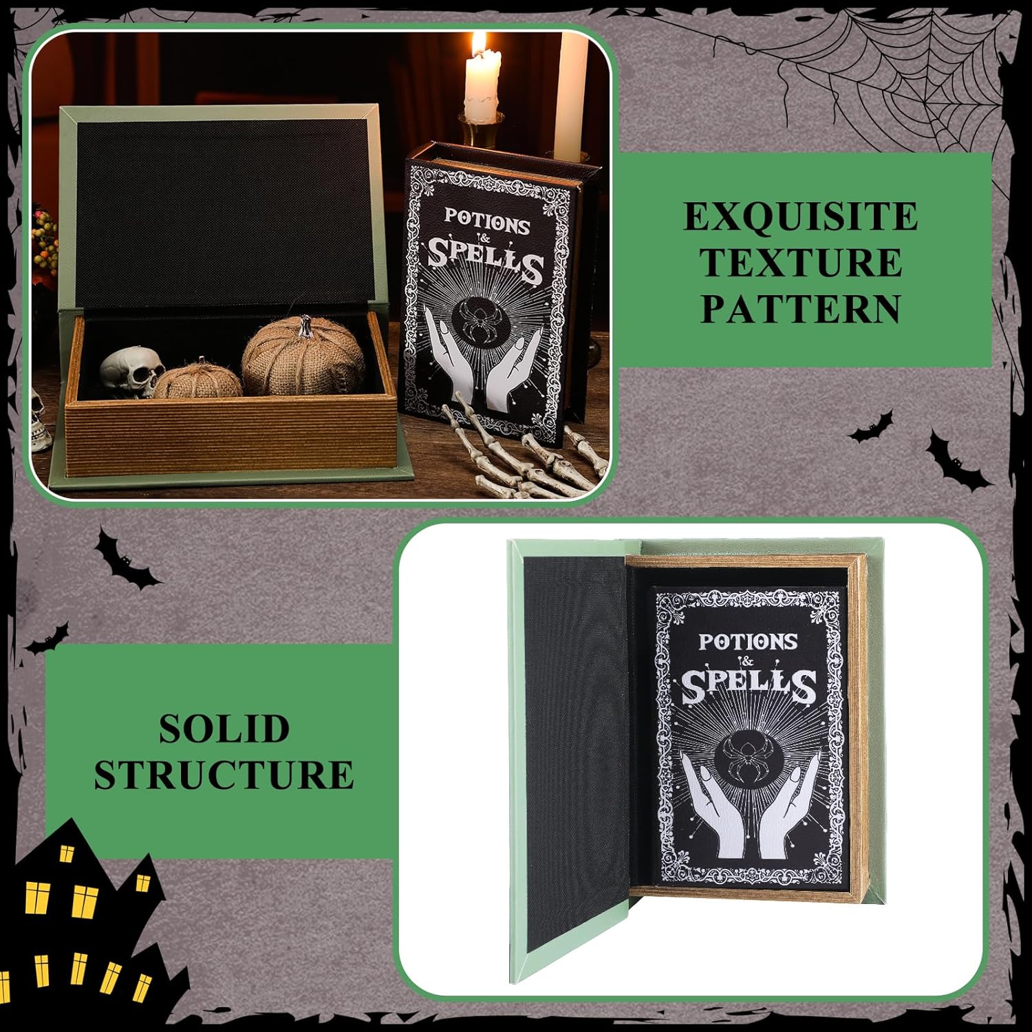 Magic Nesting Halloween Books Decoration Witch Potion Dark Magic Pattern Spooky Holiday / Set of 2