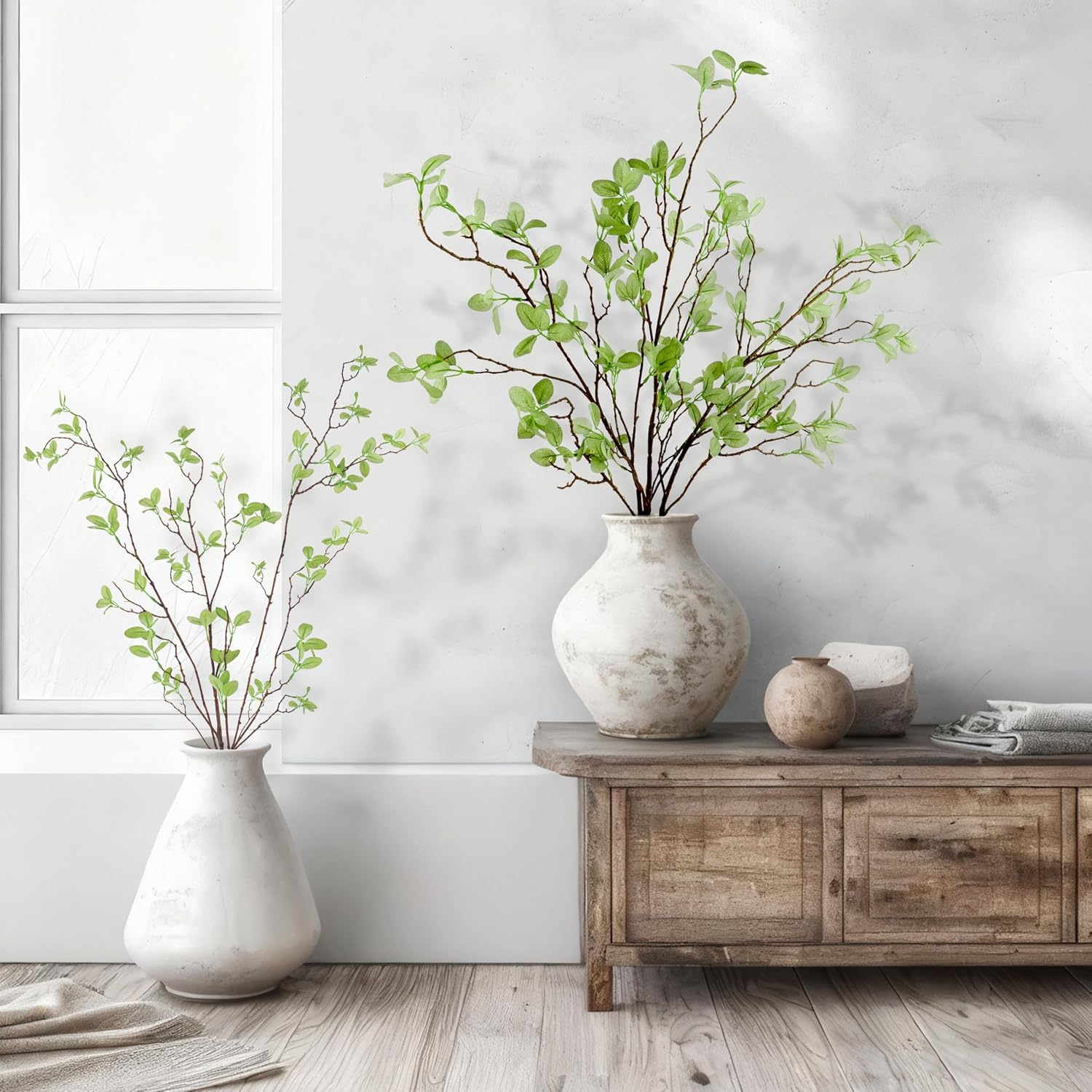 Long Faux Eucalyptus Branches for Tall Vase Filler / 43 Inch / Set of 3