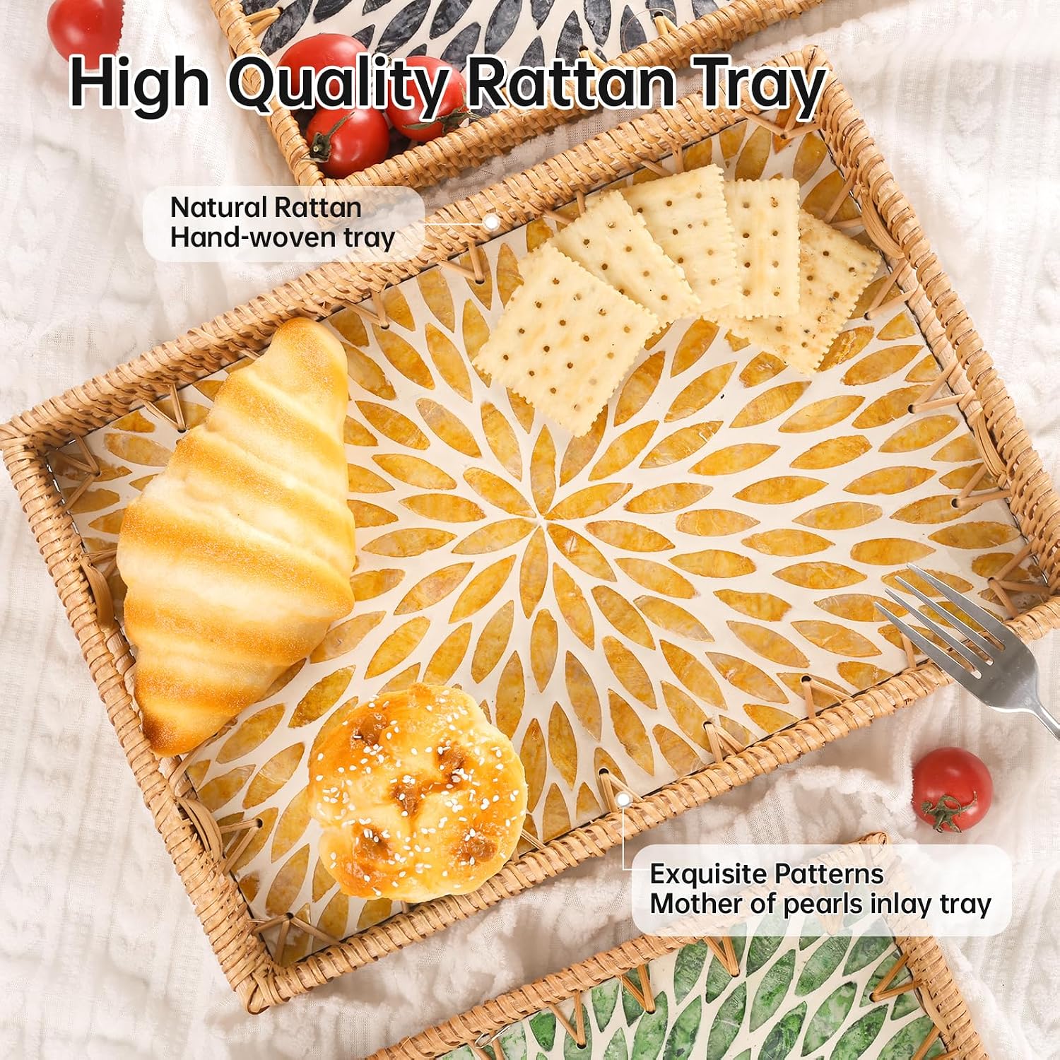 Rattan Serving Tray / Amber Leaf