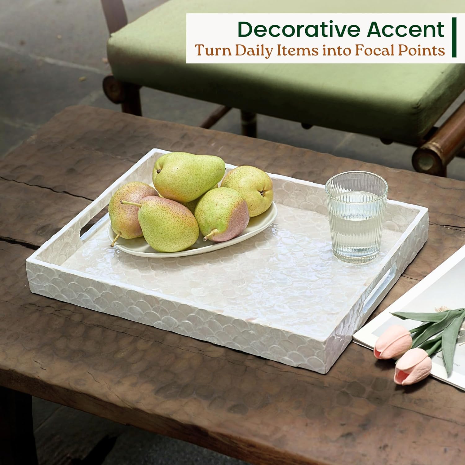 Handmade Serving Tray / Rectangular / Natural / 15.8 x 11.8 x 1.8