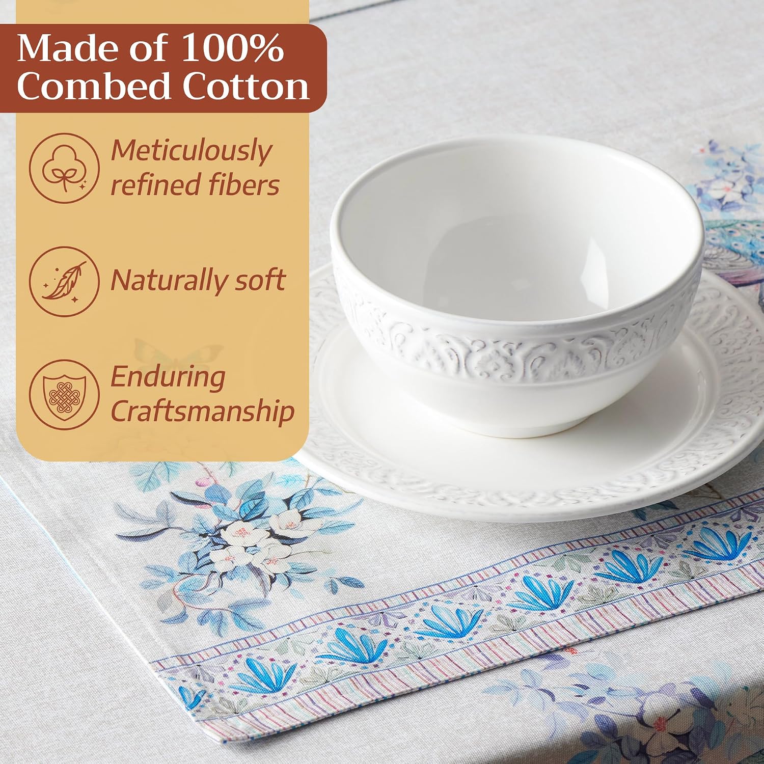 Maison d' Hermine Placemats Set of 4 Reusable 100% Combed Cotton (13"x19") | Cloth Place Mats Washable Table Mats for