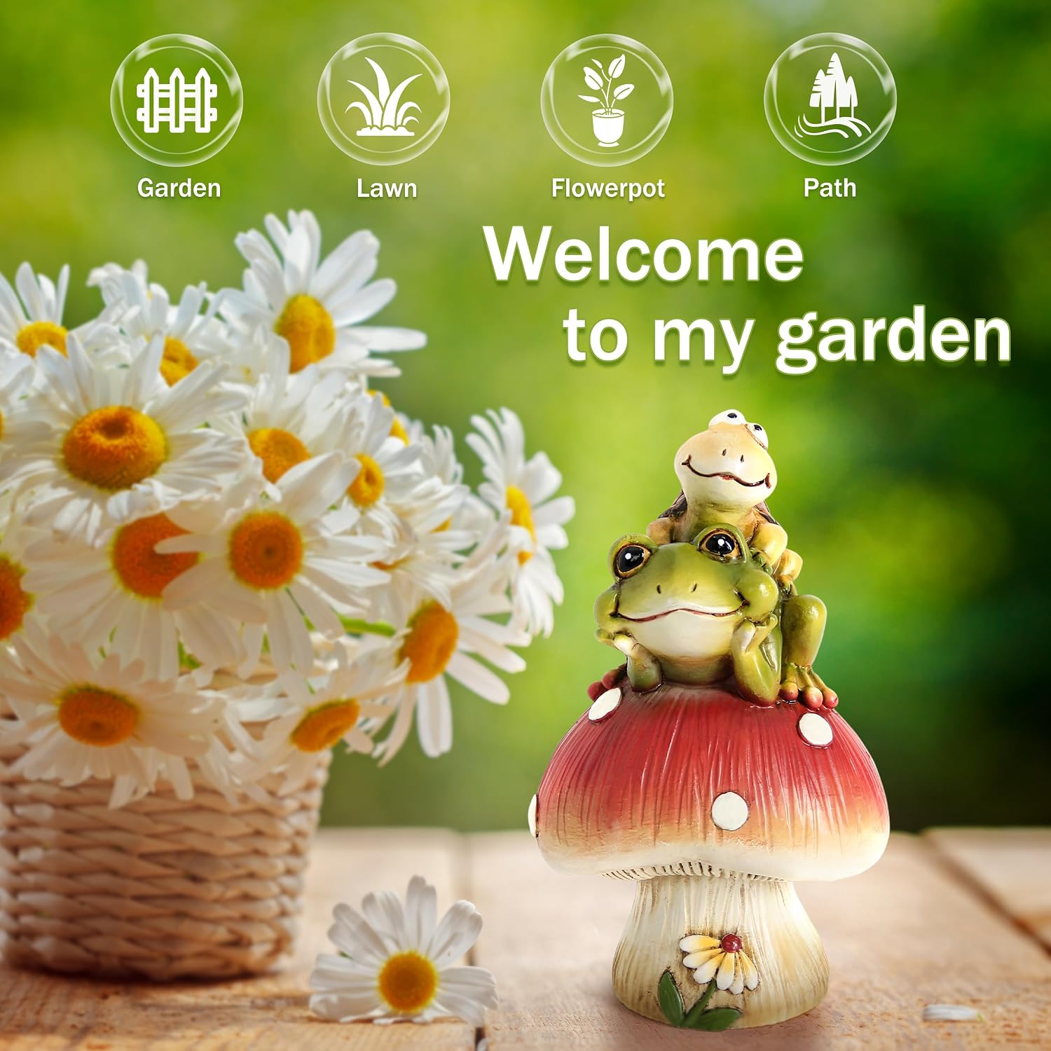 Frog Statue&Mushroom Figurines / Green