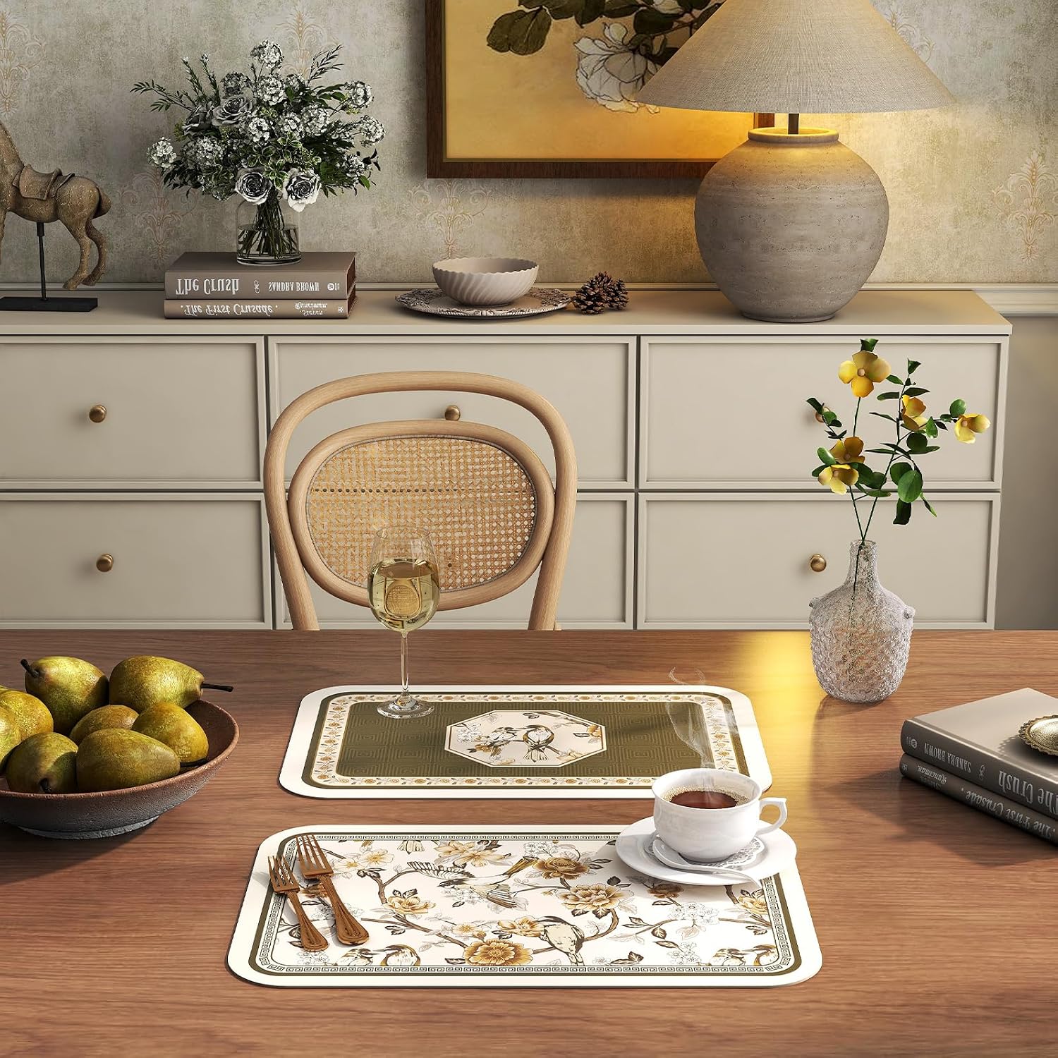 Vinyl Waterproof Placemats Set of 6 Rectangular,12"*17"-Murad A | Wipeable Beautiful Print Place Mats,Stain