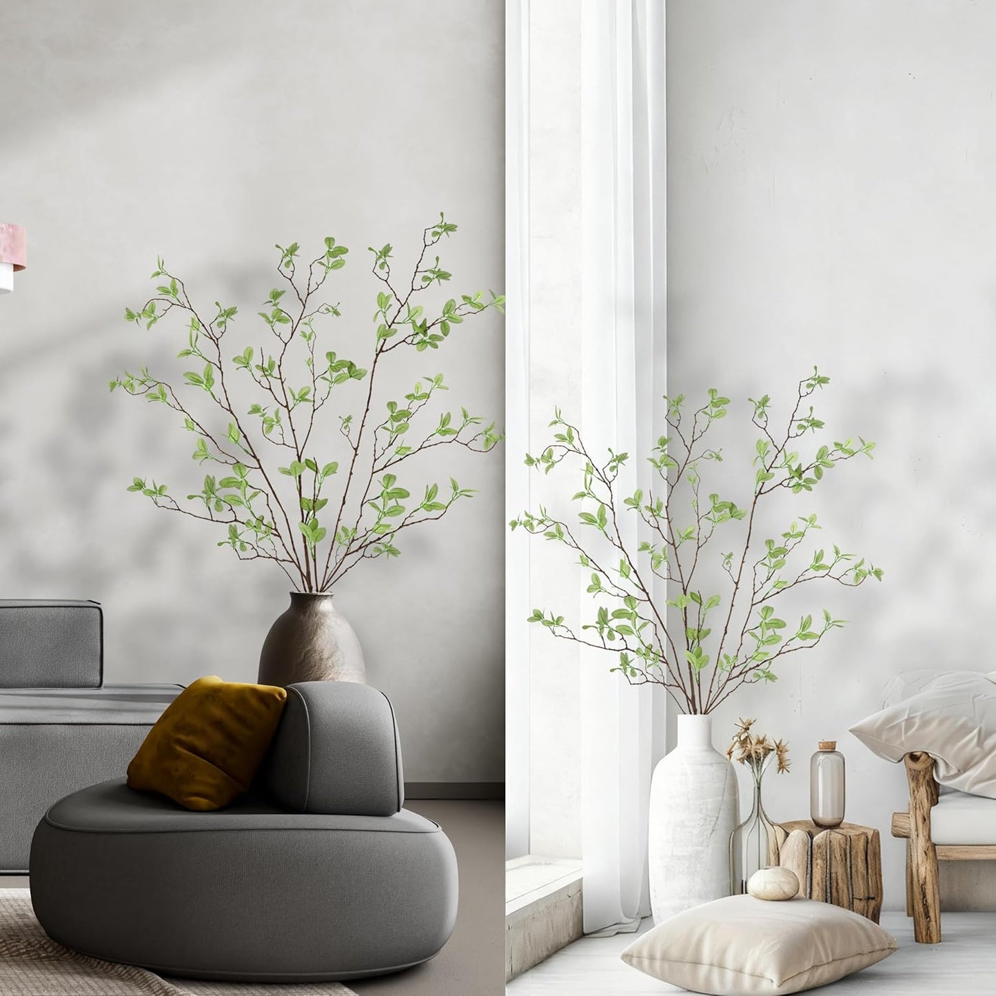 Long Faux Eucalyptus Branches for Tall Vase Filler / 43 Inch / Set of 3
