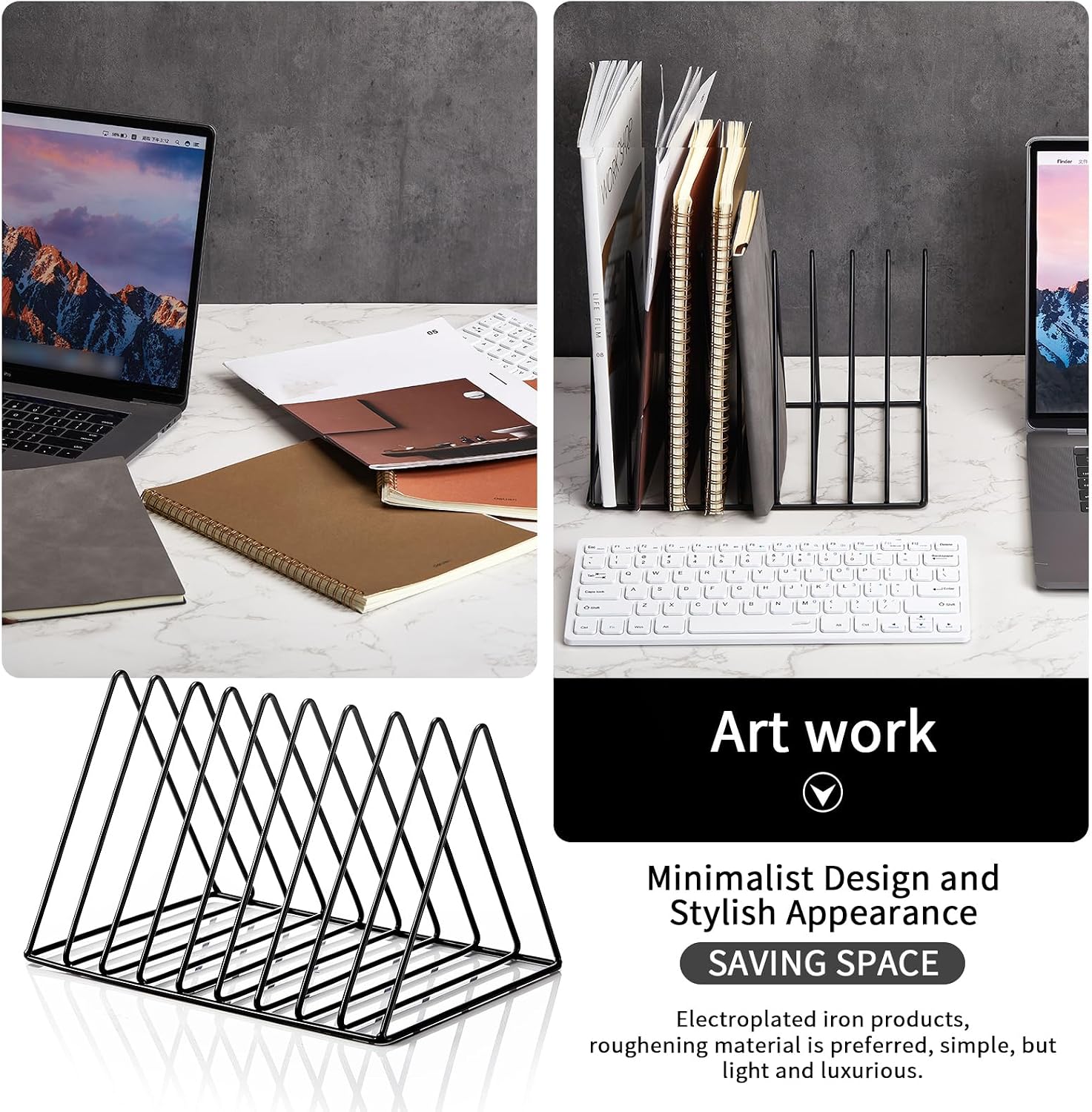 6 Pieces Magazine Holder Triangle File Holder Book Record Metal Vinyl Record Storage Magazine Rack Multifunction