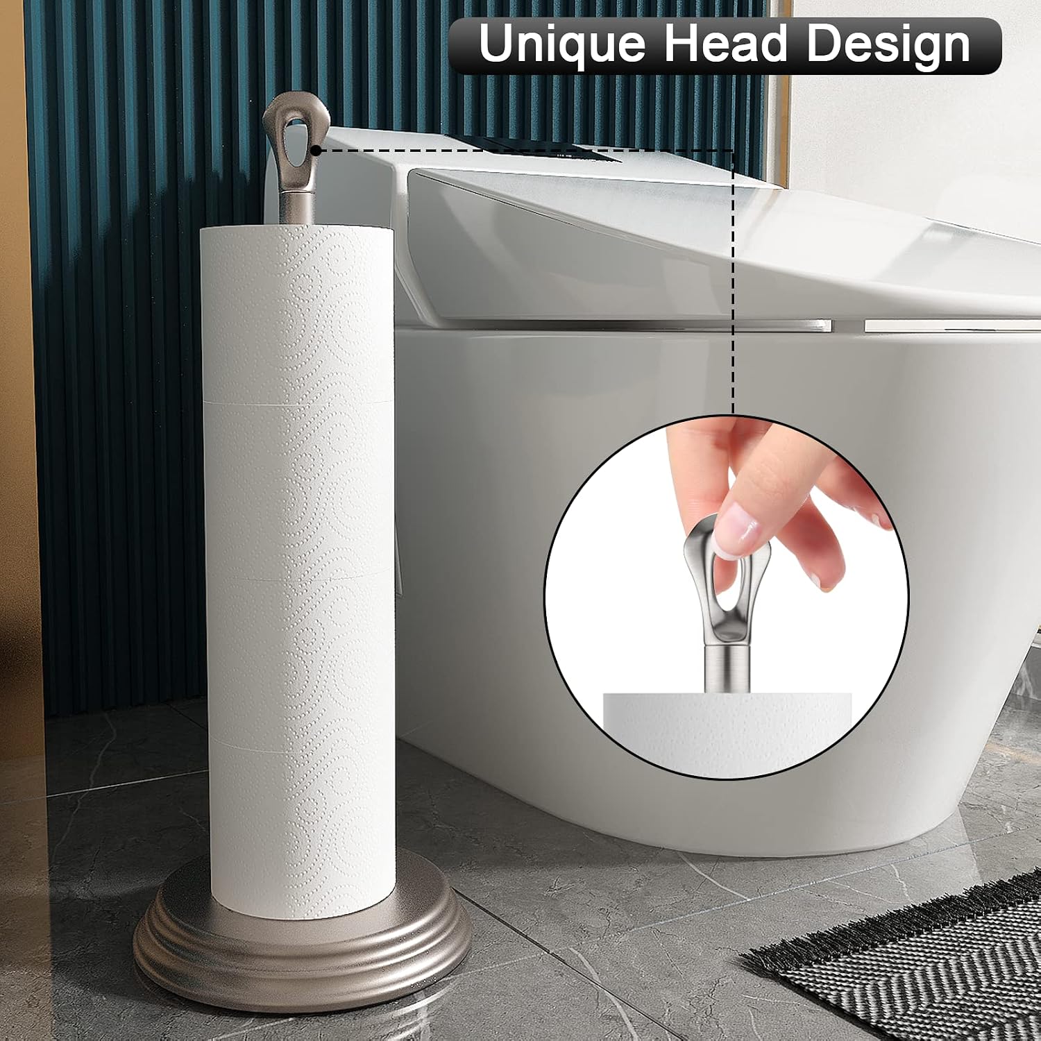 KASUNTO Toilet Paper Holder with Rustproof, Metal Free Standing Toilet Paper Stand Storage for Bathroom, Tissue Paper
