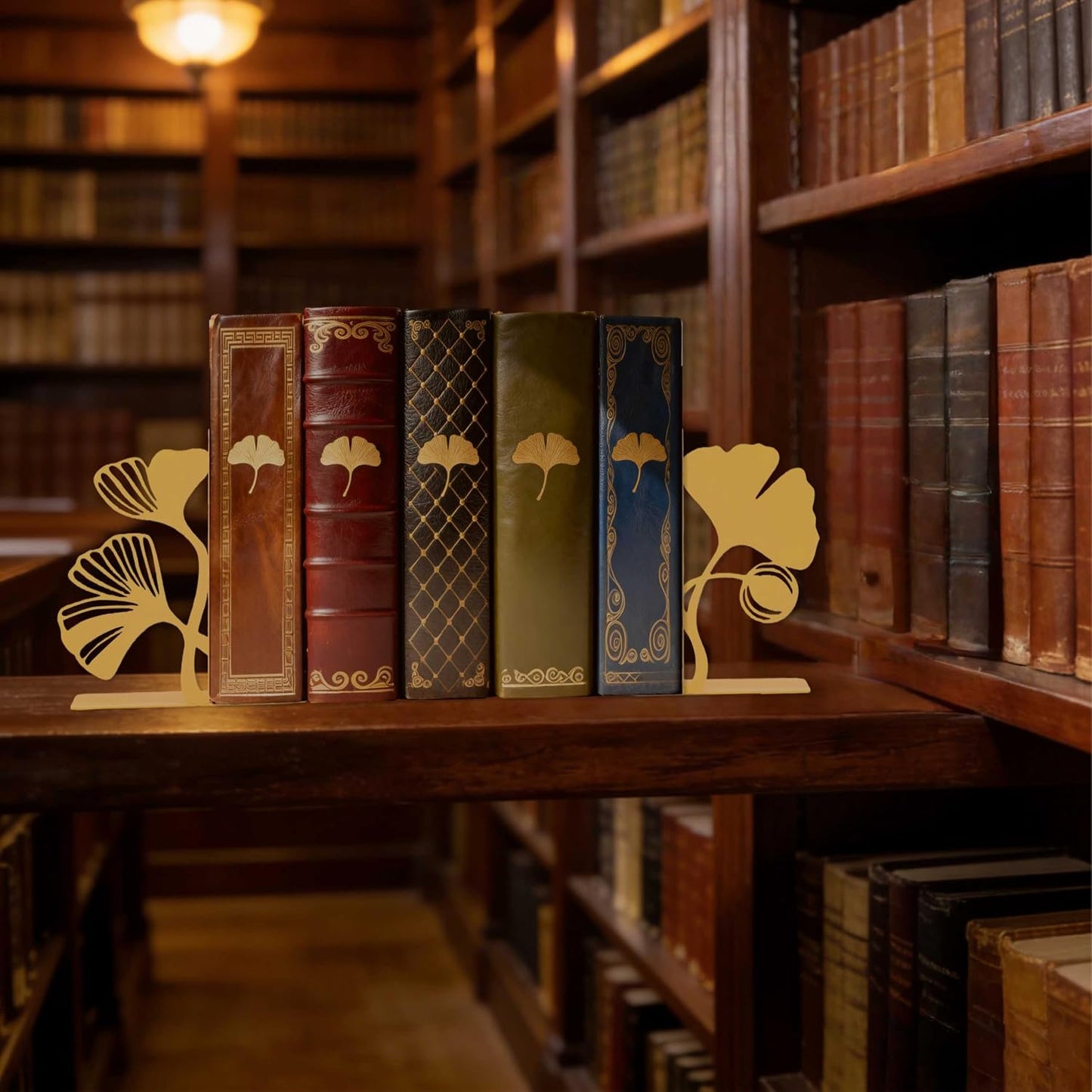 Metal Bookends / Unique Bookends for Reading / Ginkgo Leaf / Yellow