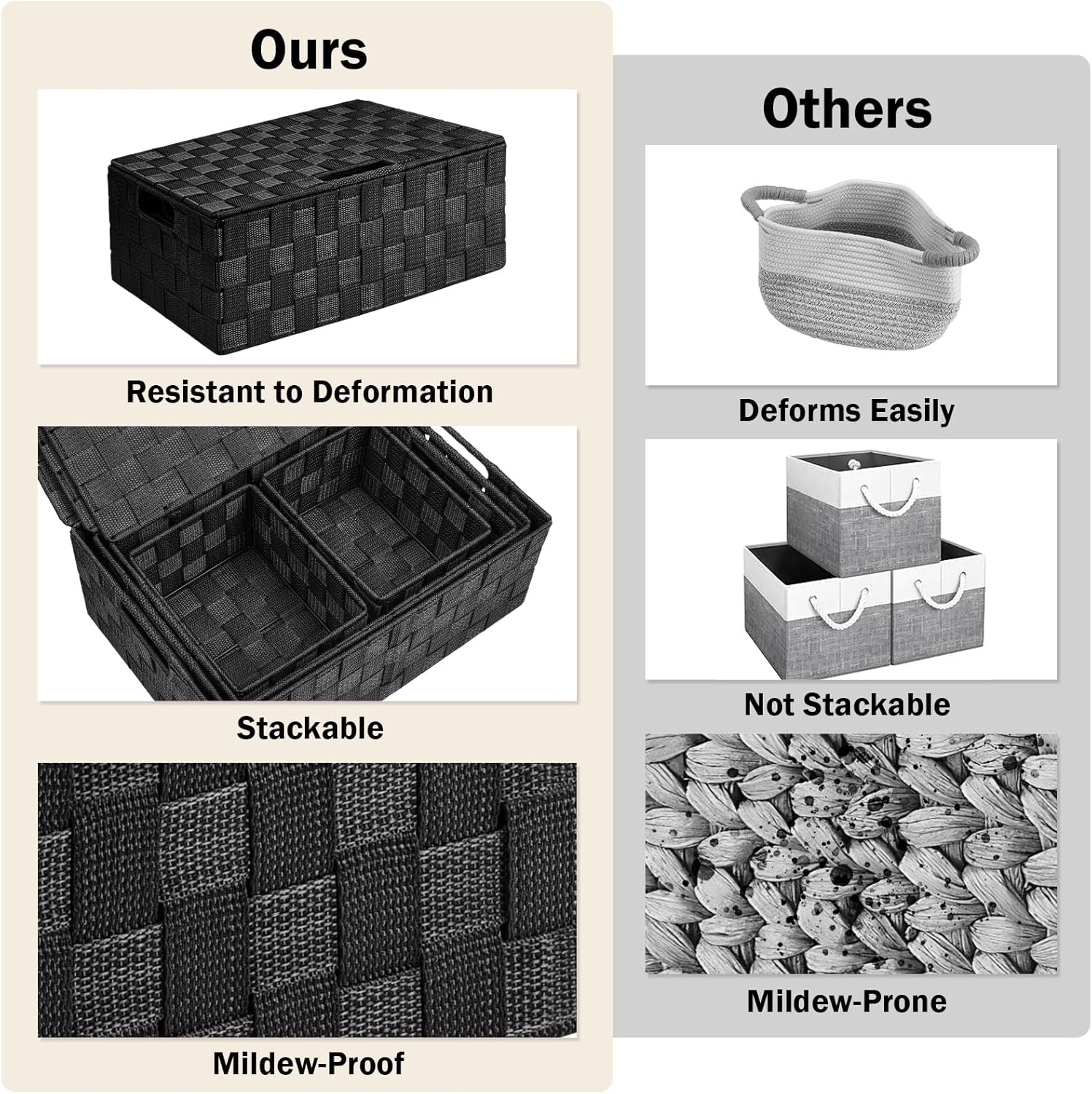 Storage Baskets / Gift Small Basket / Black / with Lids / Set of 5