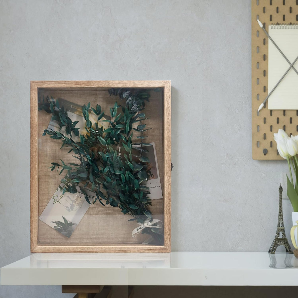 Shadow Box Frame 13x16, Wood Display Boxes with Linen Back | Large Shadow Box with Paulownia Wood and Real Glass Cover