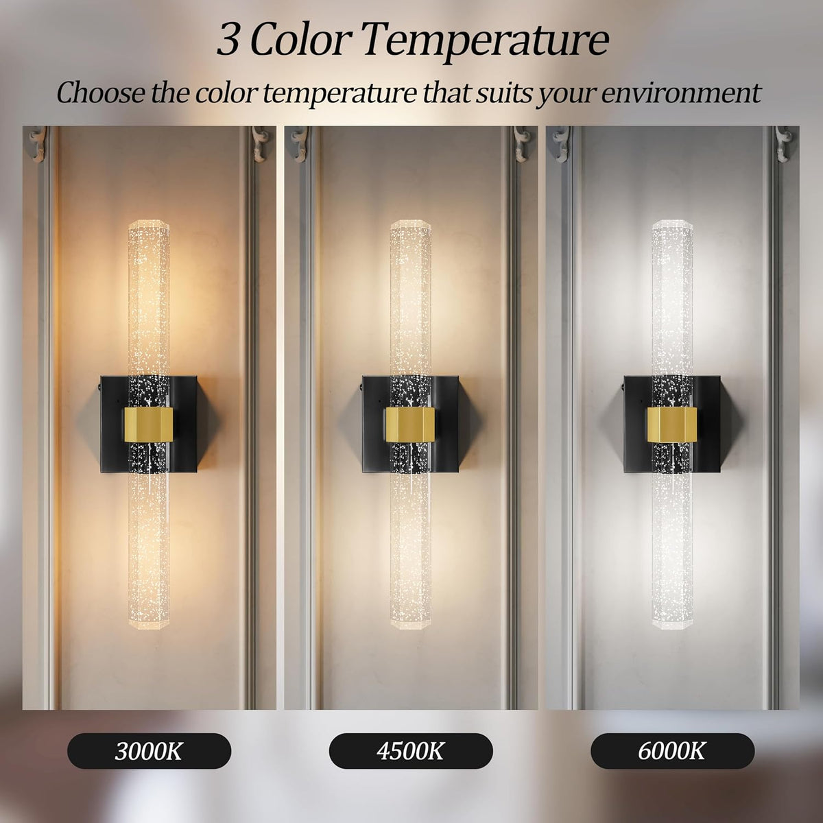 Battery Operated Wall Sconces Set of 2, Black Gold Bubble Crystal 18.4 Inch | LED Wireless Rechargeable Wall Lights