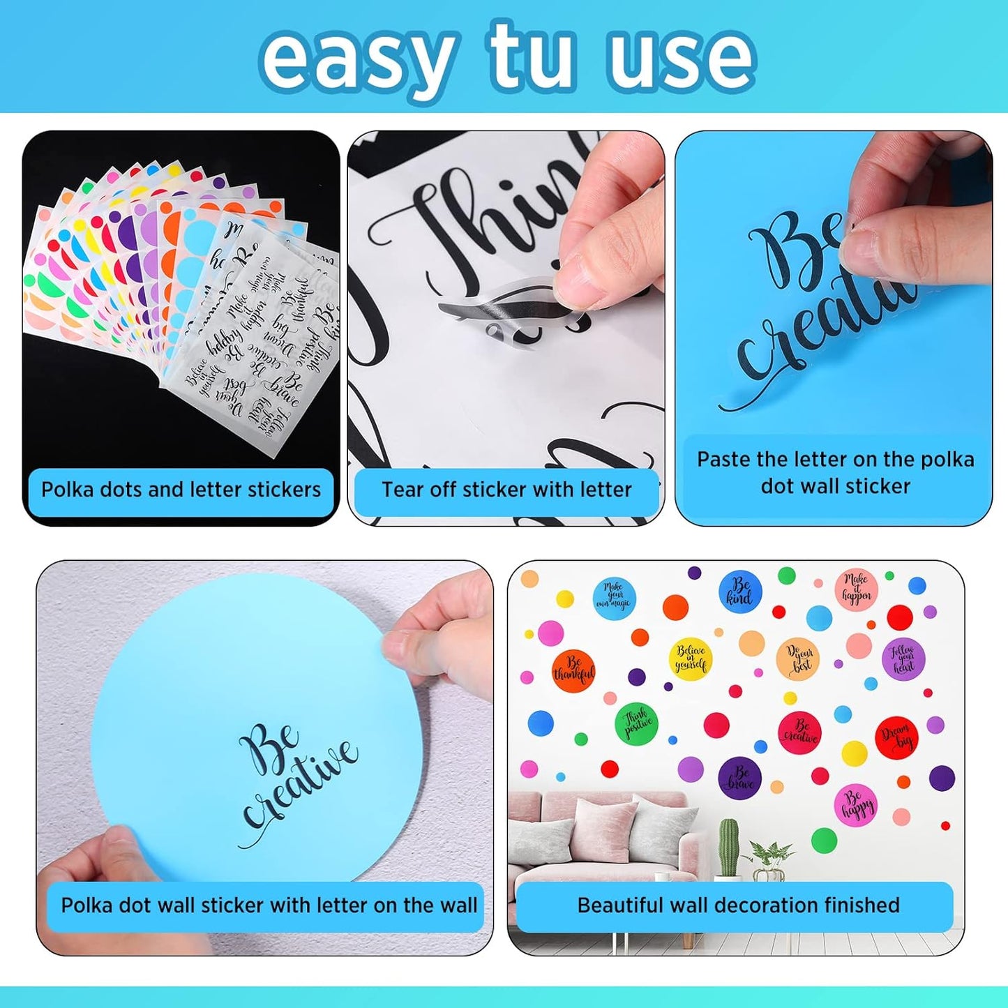 Polka Dot Wall Decals Inspirational Dots Wall Stickers Removable Peel / Mixed Color / Set of 576