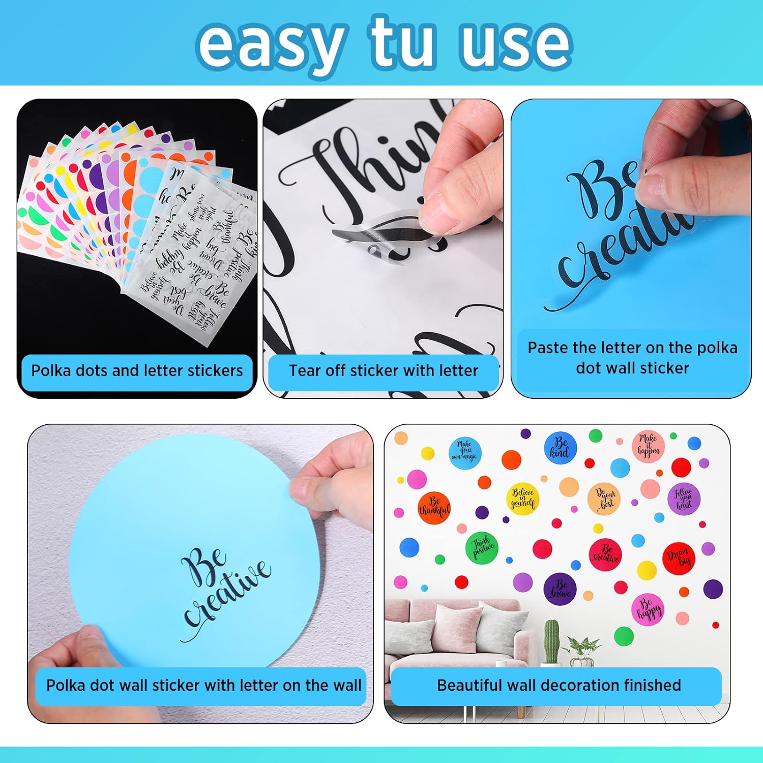 Polka Dot Wall Decals Inspirational Dots Wall Stickers Removable Peel / Mixed Color / Set of 576
