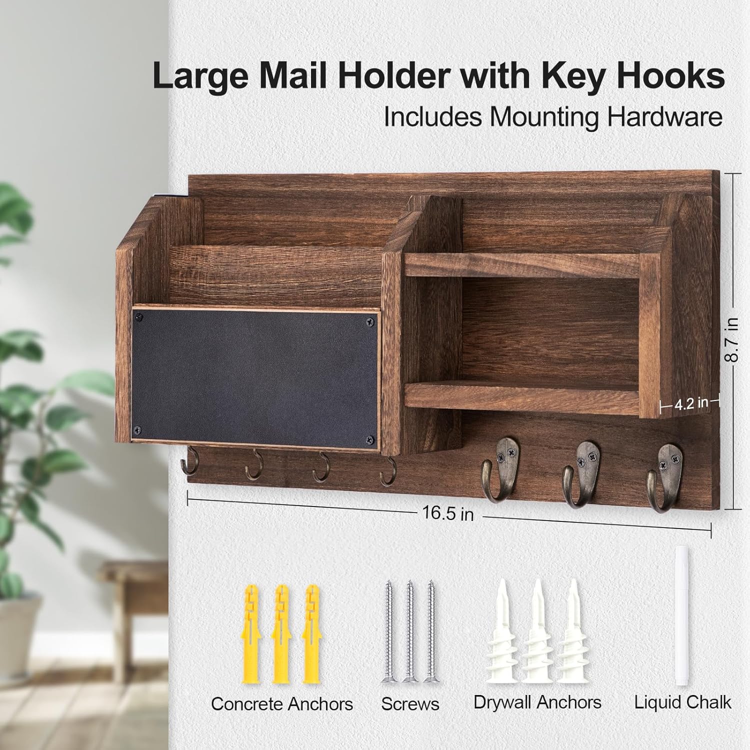 Shelf and 7 Metal Hooks / Brown