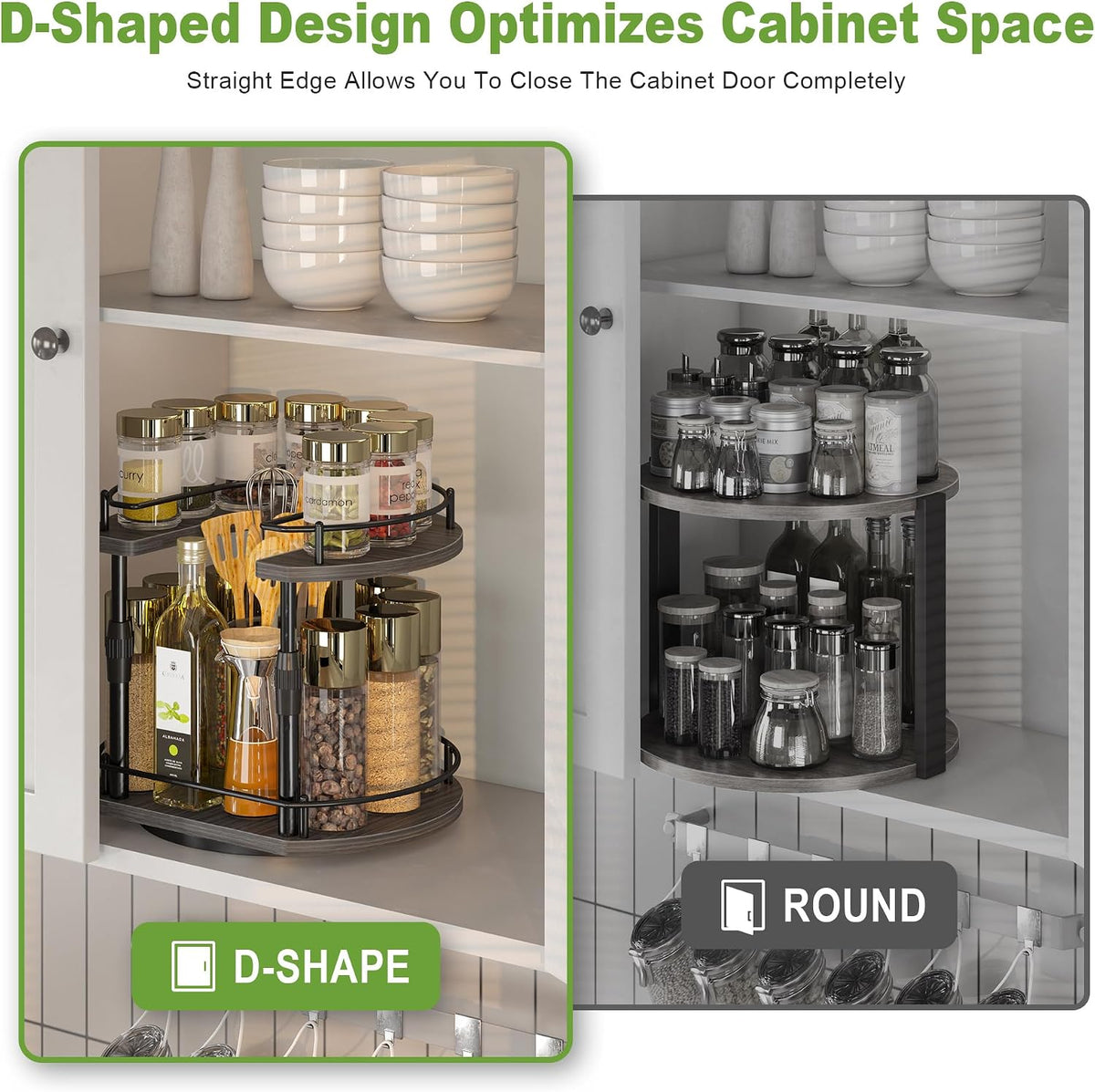 Across-Star Lazy-Susan-Spice-Rack -Organizer For Cabinet With Adjustable Height, 12 inch Rotating Seasoning Holder