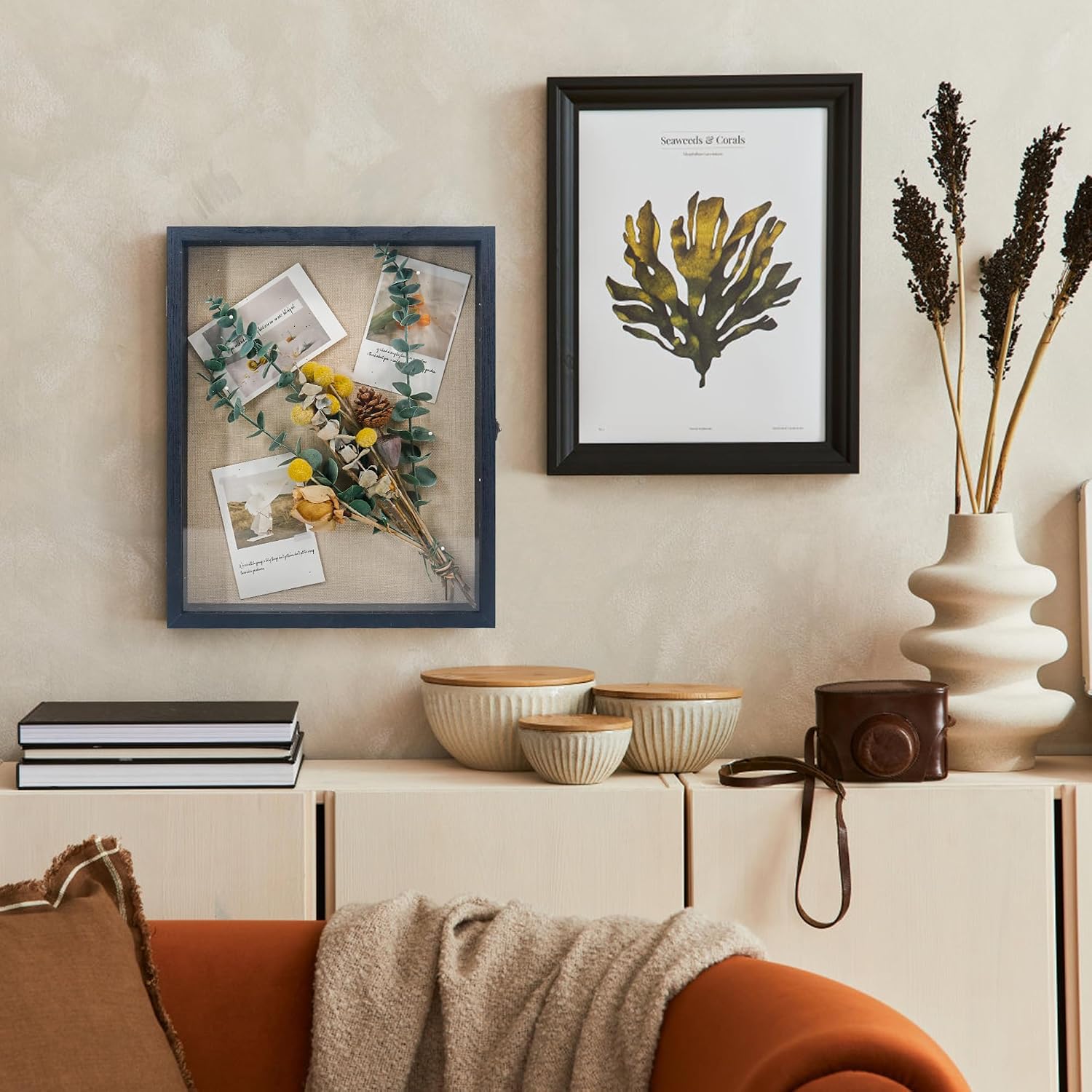 GraduationMall 13x16 Wood Shadow Box Frame Glass Door Display Case with Linen Back and 6 Stick Pins,1.5 inches Interior