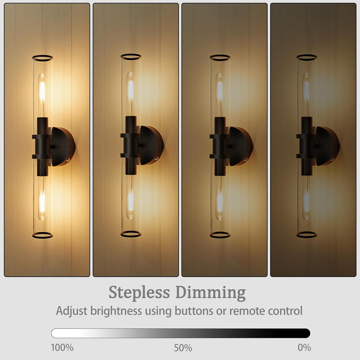 Rayogale Black Wireless Battery Operated Wall Sconces with Remote Control | Glass Rechargeable Wall Lights Set of 2