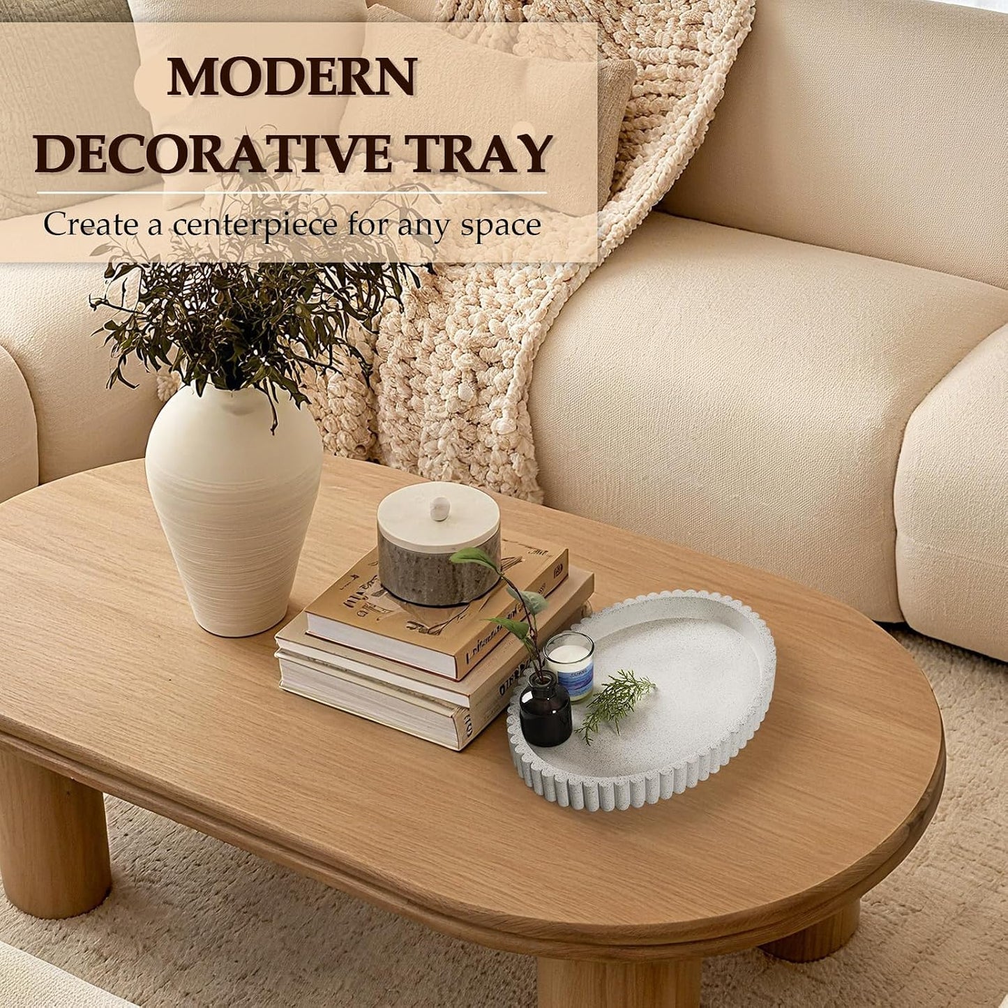 Oval Tray / 13" Concrete Coffee Table Trays / Granite / 13 x 9.5 x 1.5