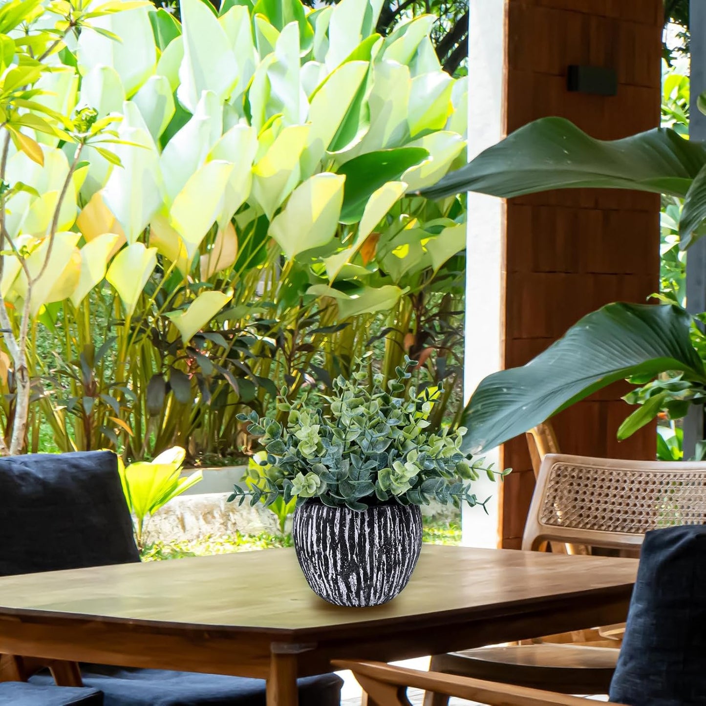 Artificial Potted Plants Faux Eucalyptus Rosemary Boxwood Greenery in & White / Black / Set of 3