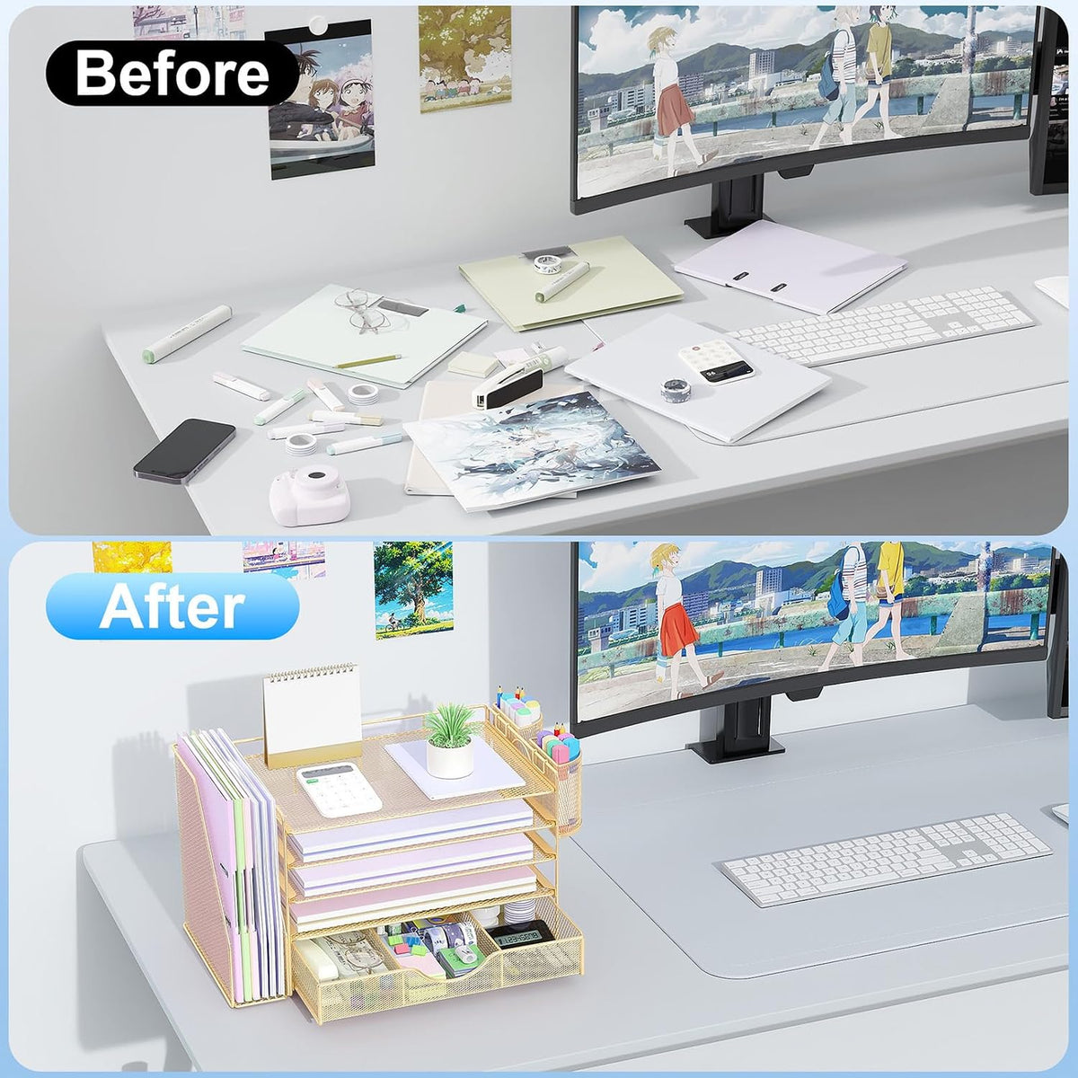 gianotter 5-Tier Desk Organizer with Drawers and File Holders | Letter Trays and Pen Holders - Workspace Accessories