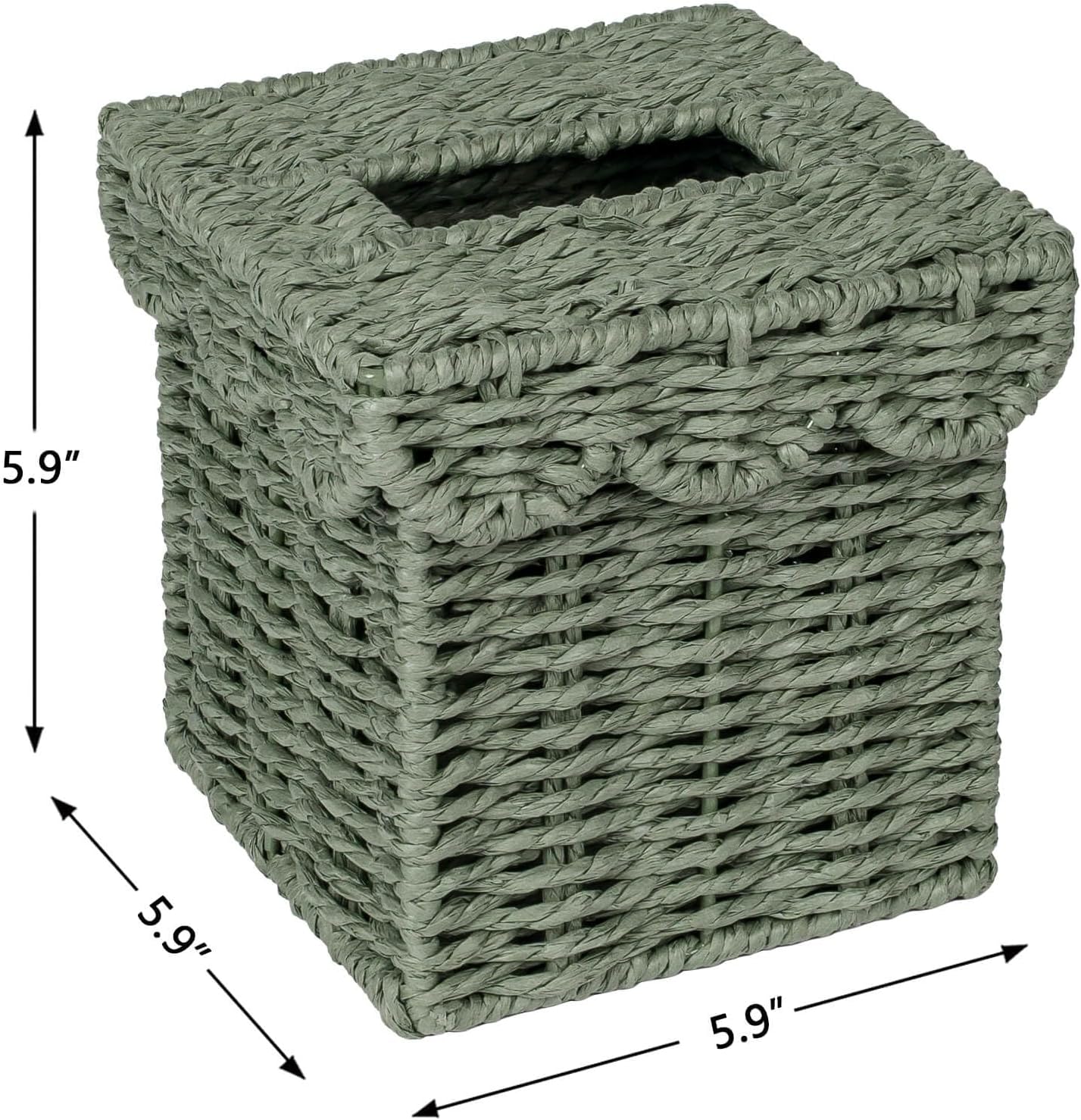 Square Wicker Tissue Box Holder Facial Tissues Boxes w/Scalloped Lid / Green