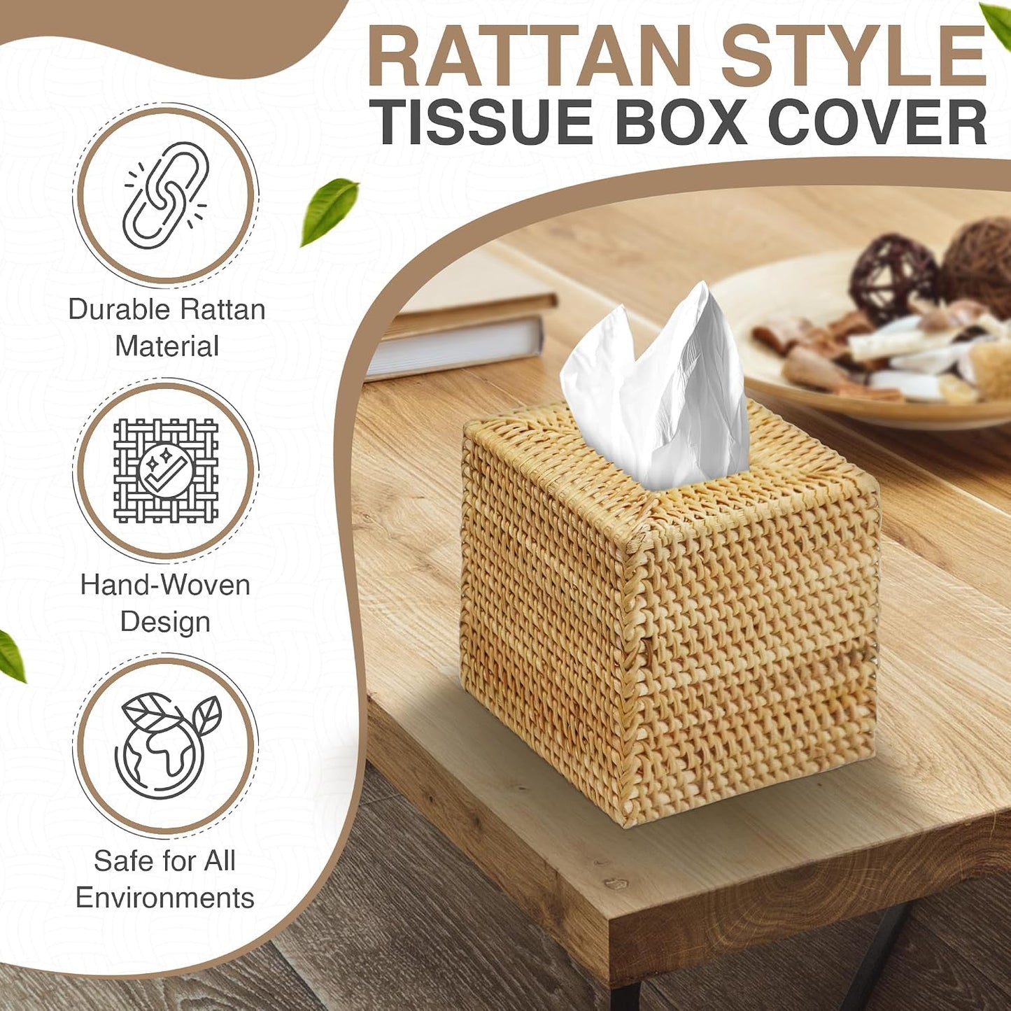 Rattan Tissue Box Cover Square / Natural