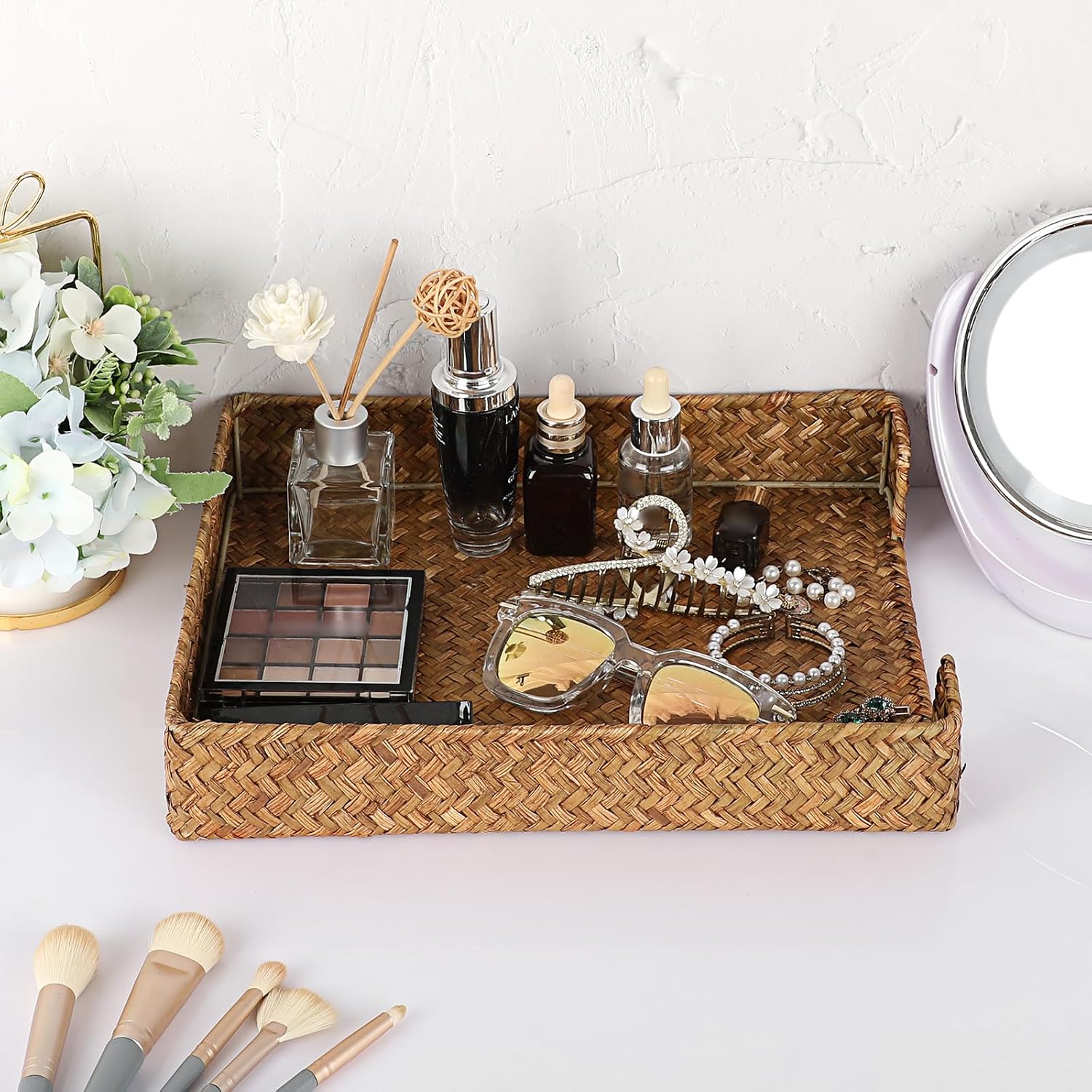 Multipurpose A4 File Tray Seagrass Desk Tray Organizer Woven Letter Size Desk Documents / Natural