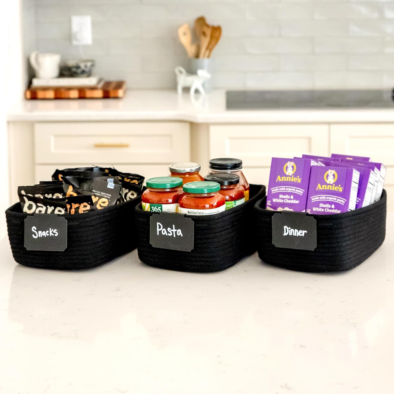 Cotton Rope Woven Small Baskets for Organizing / Black / 11.8 x 8 x 4.5 / Set of 3