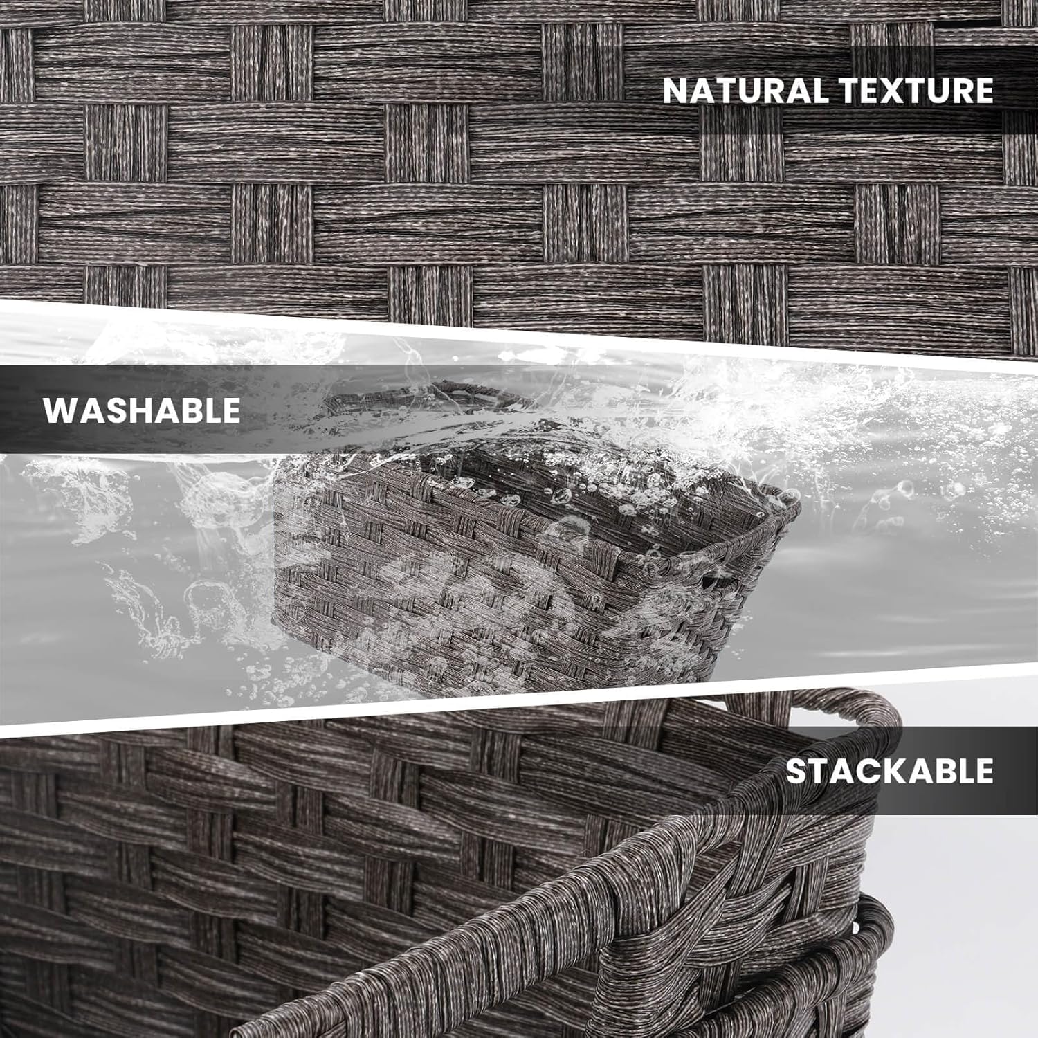 Wicker Storage Baskets / 12 x 12 x 6 / Dark Grey