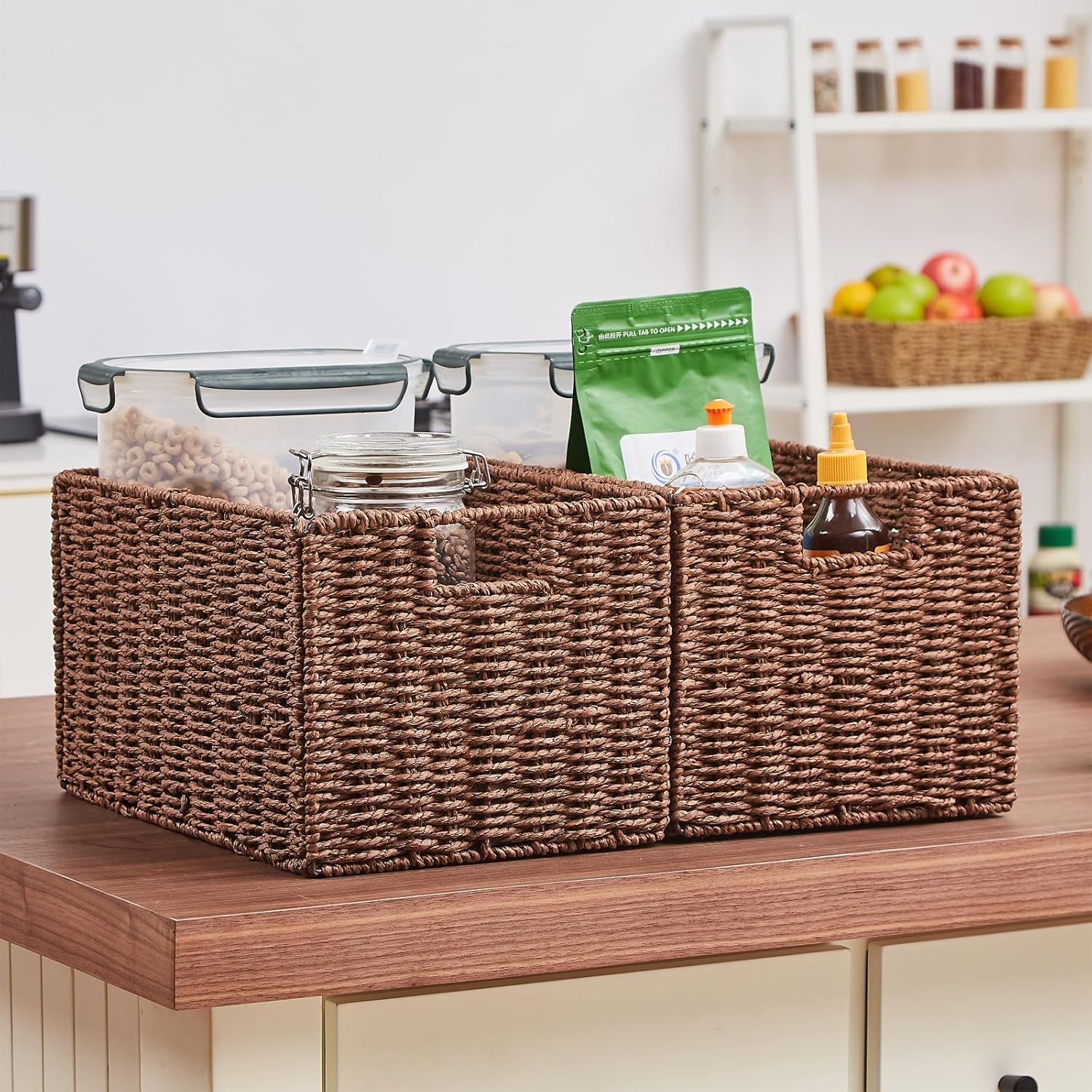 Wicker Storage Basket / Brown / 15.2"D x 10"W x 8.6"H / Set of 2