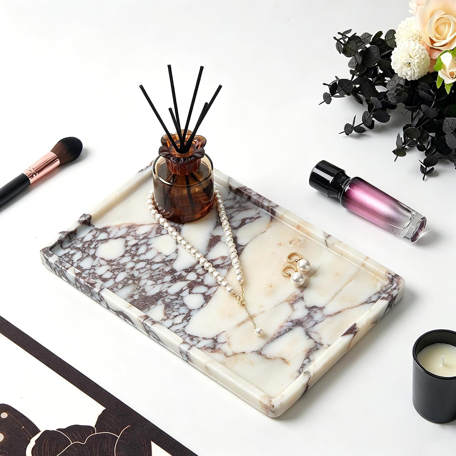 Rectangle Marble Tray / 11.8 x 7.8 x 0.7 / Rectangle-calacatta Viola / Natural