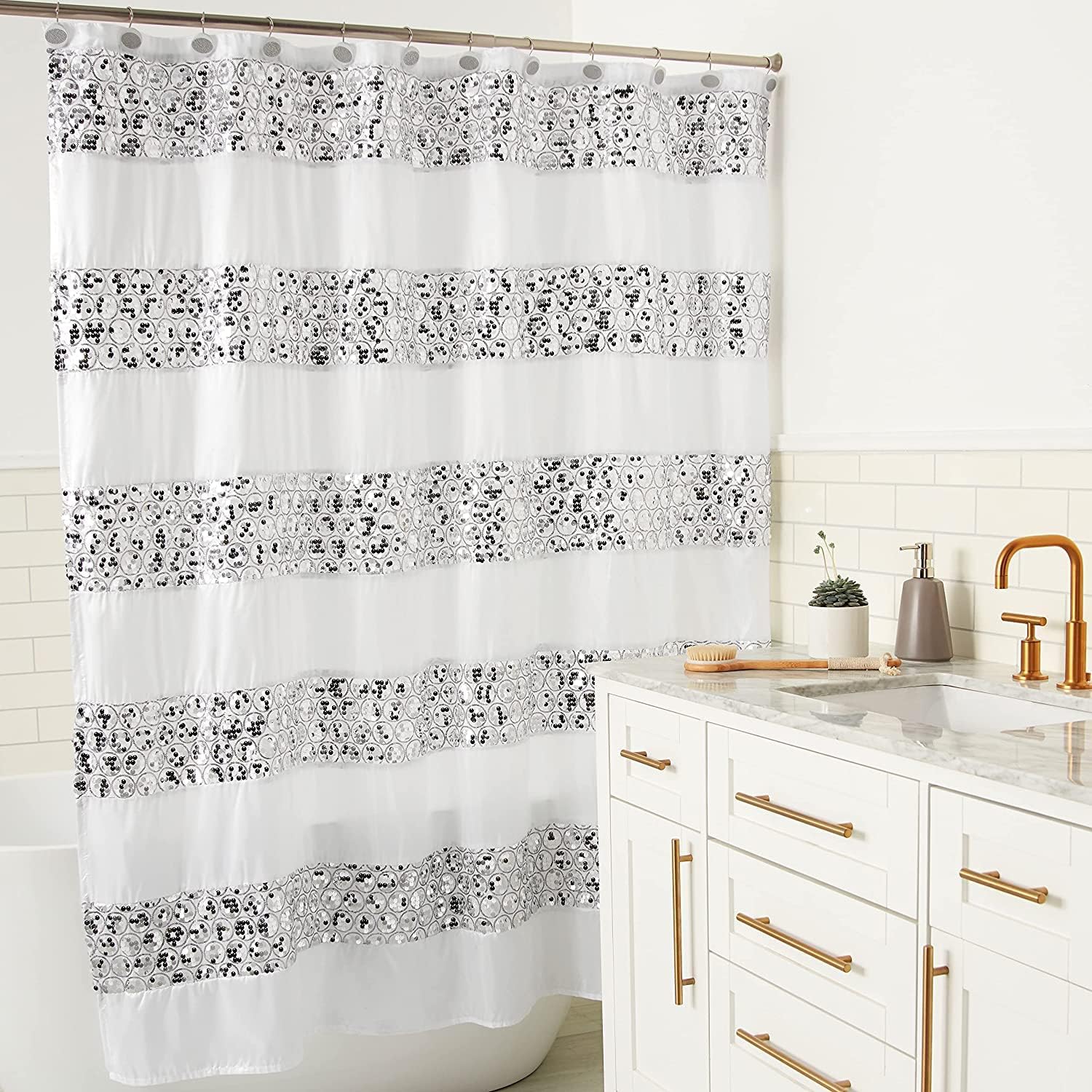 Zahari Home Sinatra Bathroom Shower Curtain Set - 13pc Classic White Shower Curtain & Hooks - Unique Design