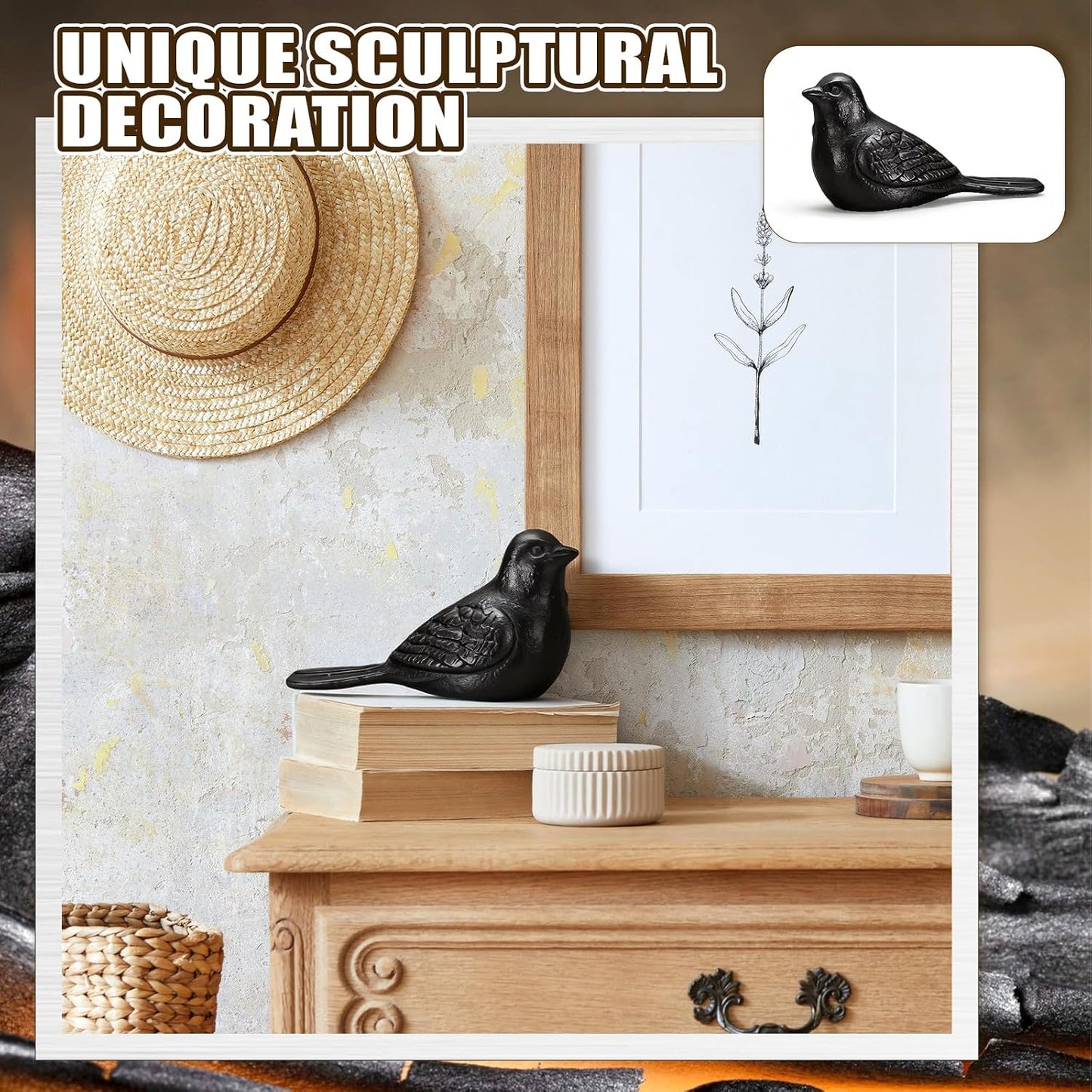 Cast Iron Bird Statue Heavy Duty Metal Bird Door Stopper Rusic Animal Decorative Statue / Set of 2