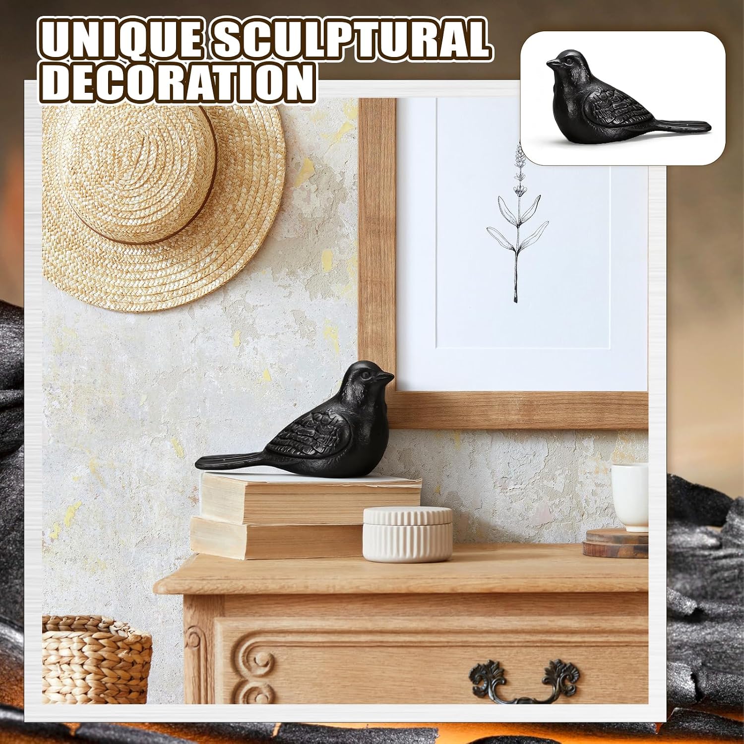 Cast Iron Bird Statue Heavy Duty Metal Bird Door Stopper Rusic Animal Decorative Statue / Set of 2